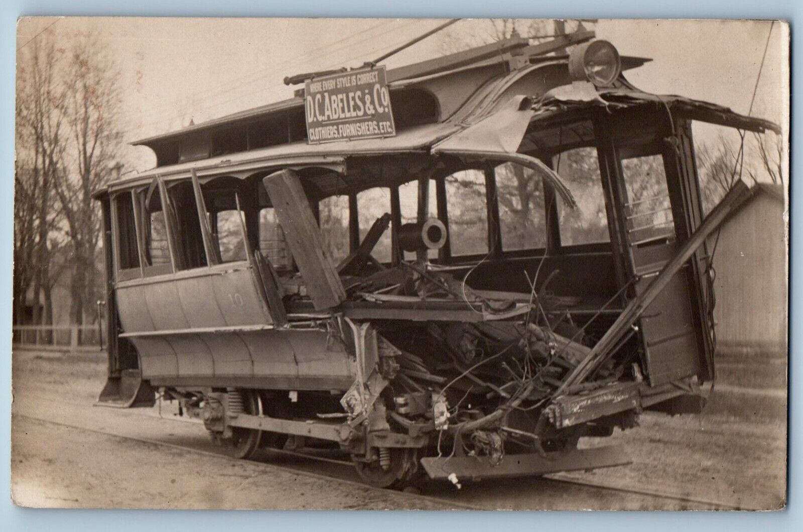 St. Cloud MN Postcard RPPC Photo DC Abeles & Co. Accident Streetcar c1910's