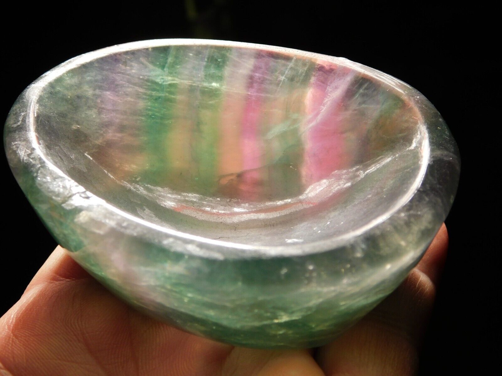 Carved and Polished FLUORITE Crystal Ring Dish or Small Bowl 243gr