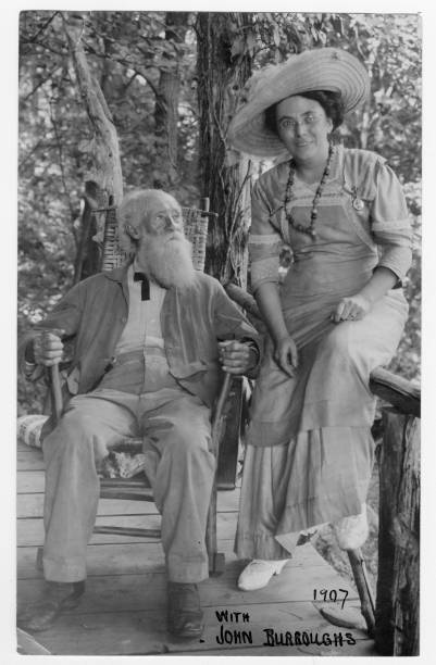 Author Jessie Tarbox Beals, in large straw hat, sitting on p - 1900 Old Photo