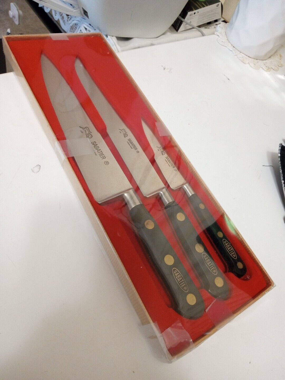 Set/3 Vtg New in Box Sabatier France Lion Carving Slicing Knives Chef Knife