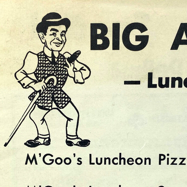 Vintage 1960s Big M\'Goo\'S Italian Pizza Restaurant Menu Canoga Park California