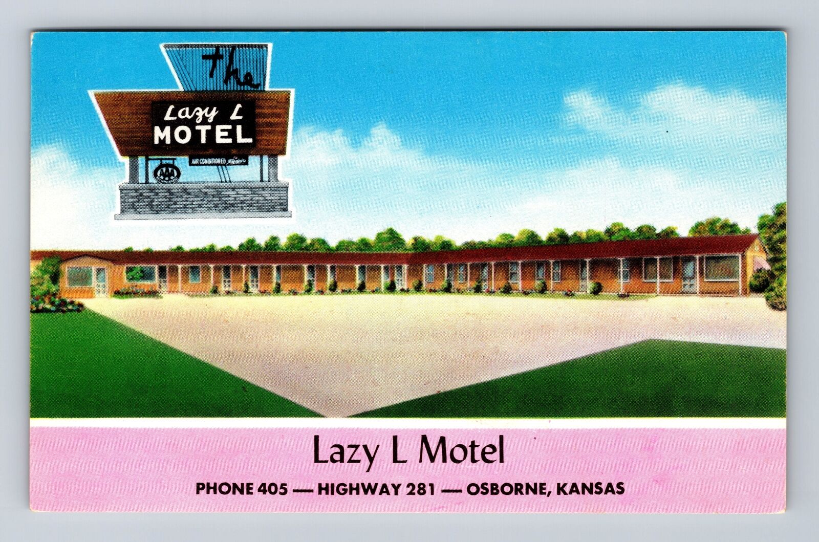 Osborne KS-Kansas, Panoramic Lazy L Motel, Advertising Vintage Postcard