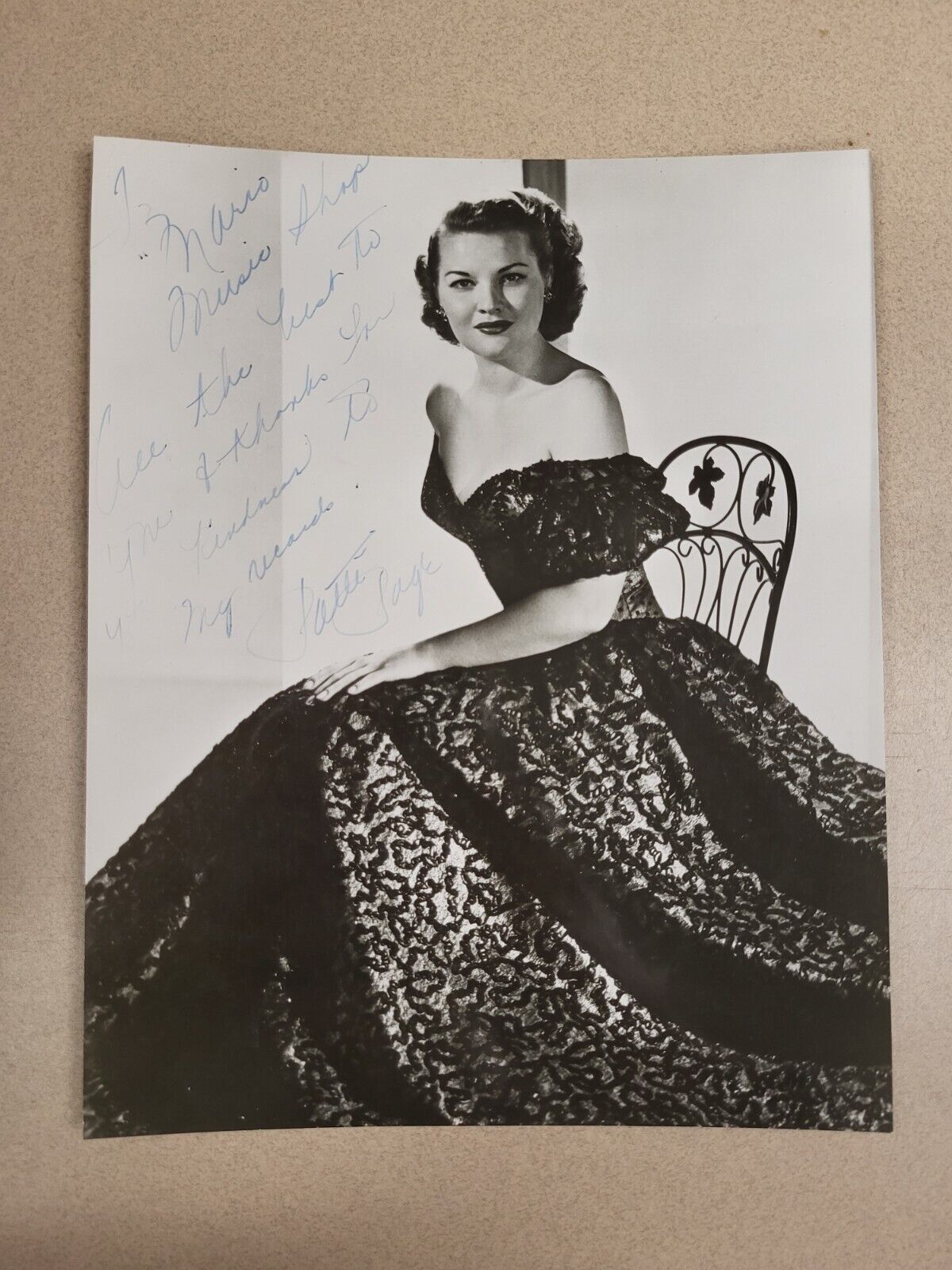To Mario Music Shop All The Best To You Regards Patti Page Signed Photograph