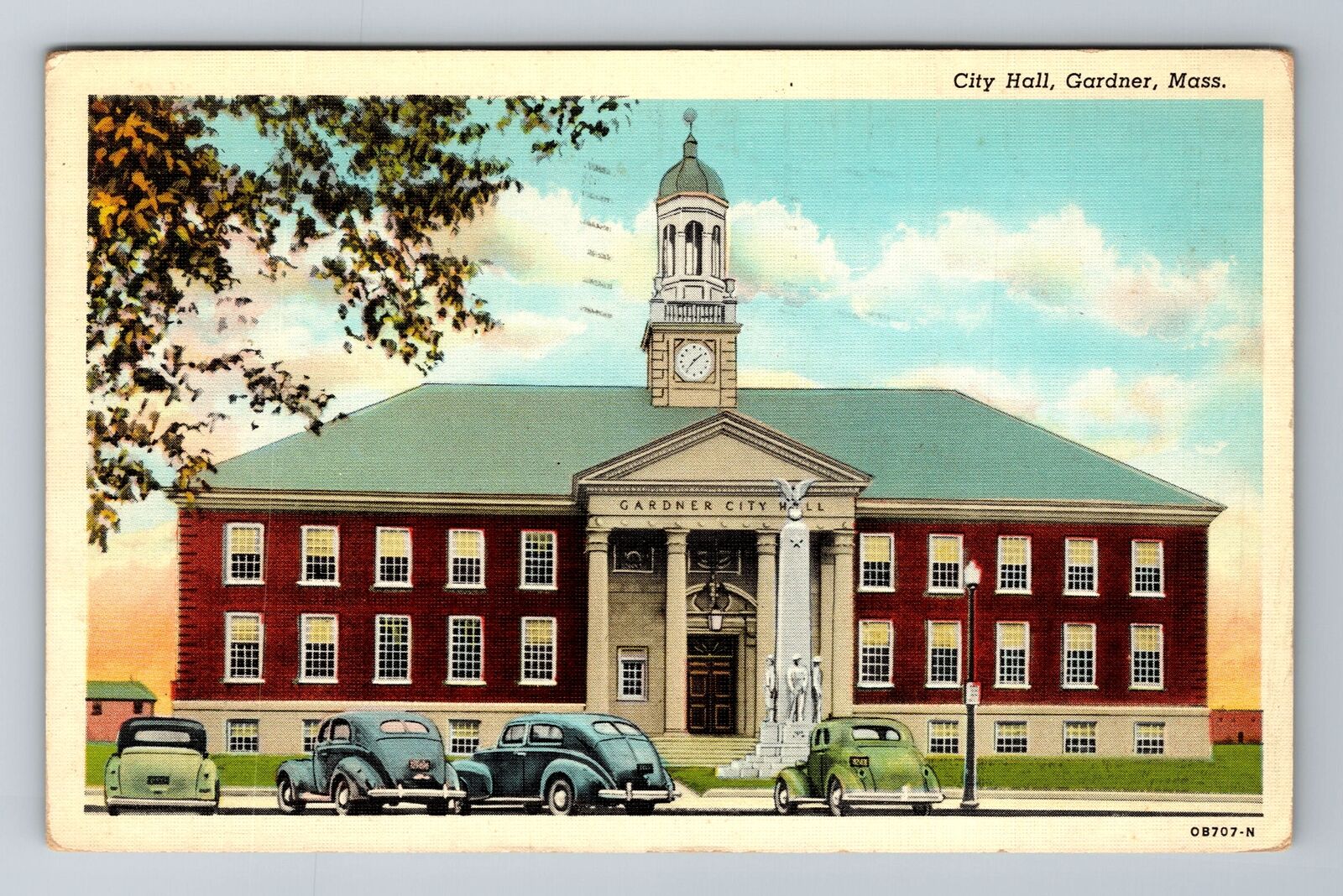 Gardner, MA-Massachusetts, City Hall Clock Tower c1941 Souvenir Vintage Postcard