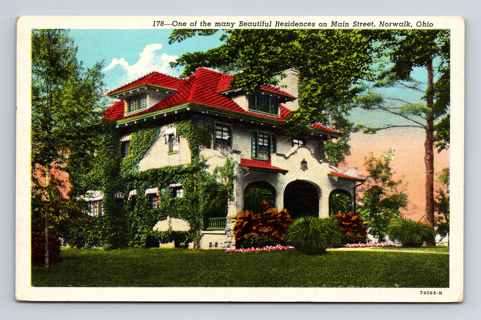 c1946 Linen Postcard Norwalk OH Ohio Beautiful Residence on Main Street