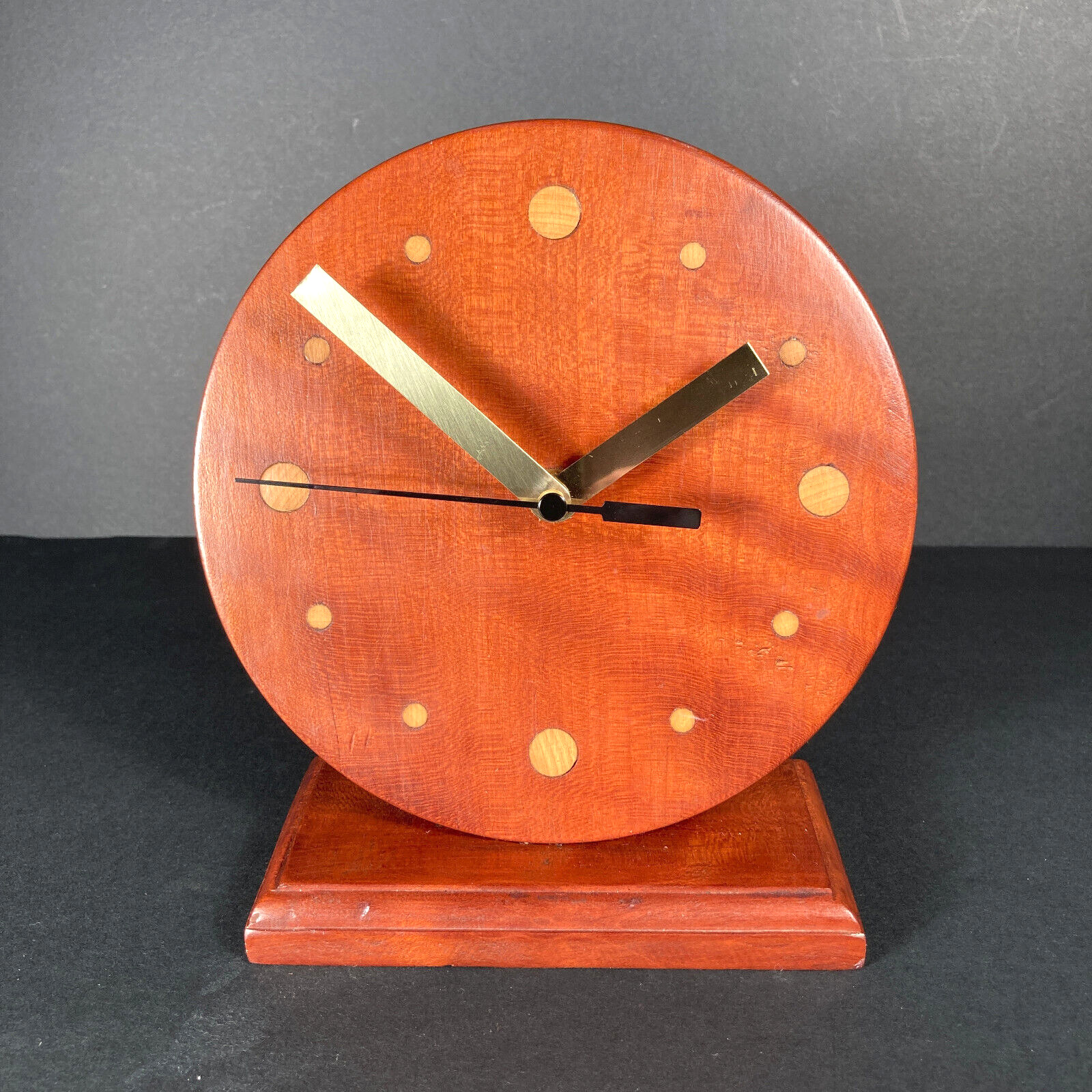 Vintage Mid Century Modernist Table Clock Danish Modern Solid Wood 1950s WORKING