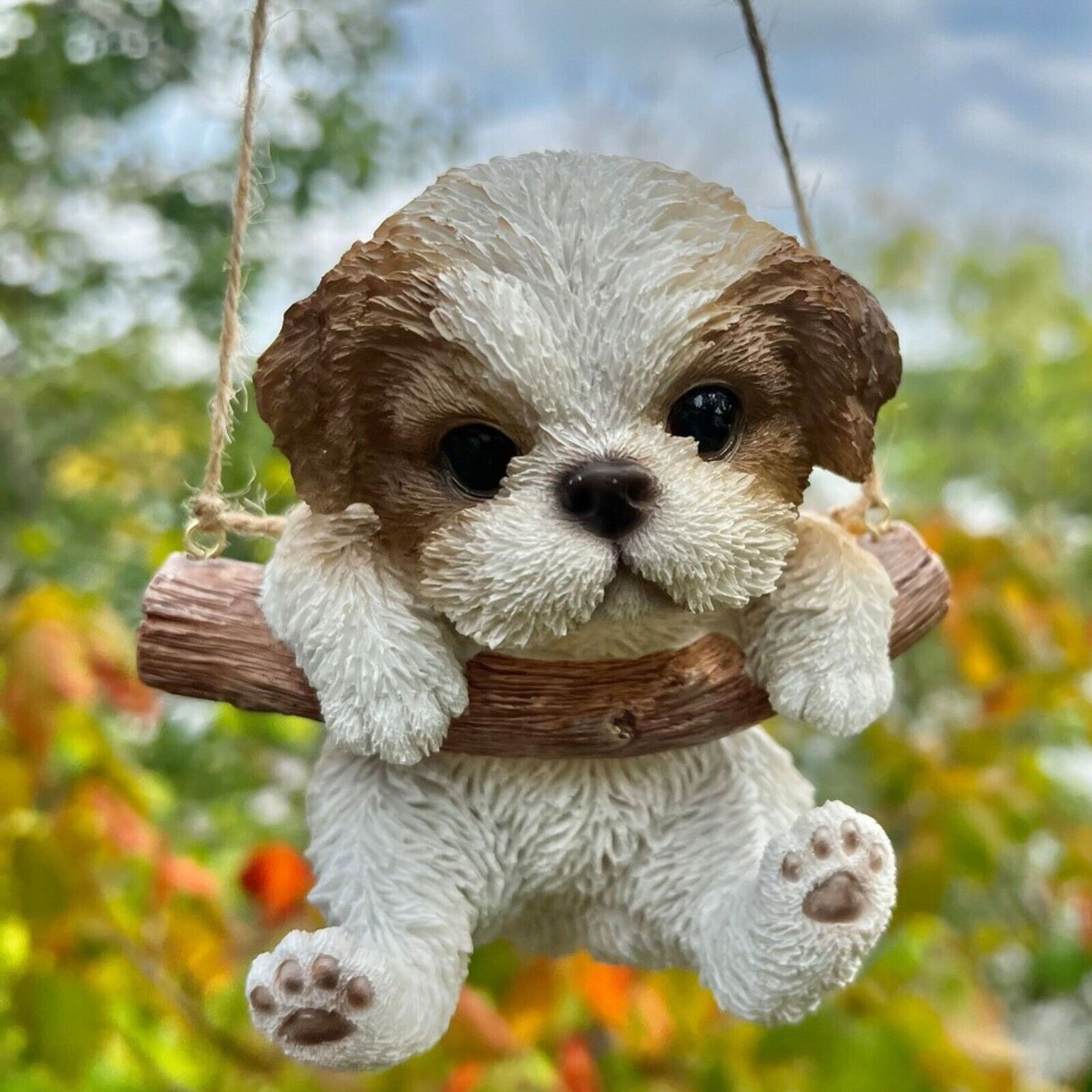 Realistic Hanging Shih Tzu Puppy Dog Garden Statue Sculpture Home Art Decor