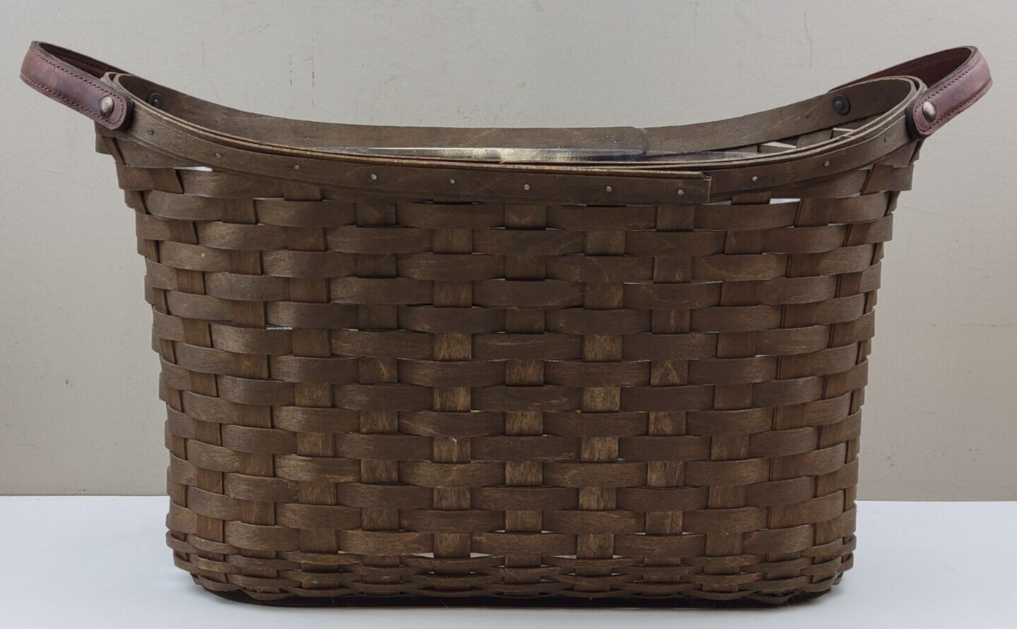 Longaberger 2006 Deep Brown Stain Library Organize Basket w/ Plastic Protector
