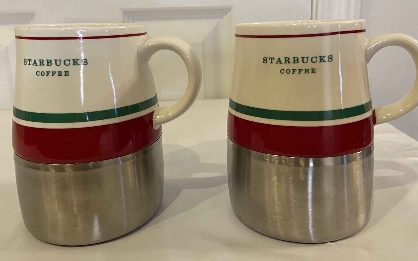 Starbucks Pair Of Travel Mugs With Stainless Steel Bottoms 14 fl oz 2006