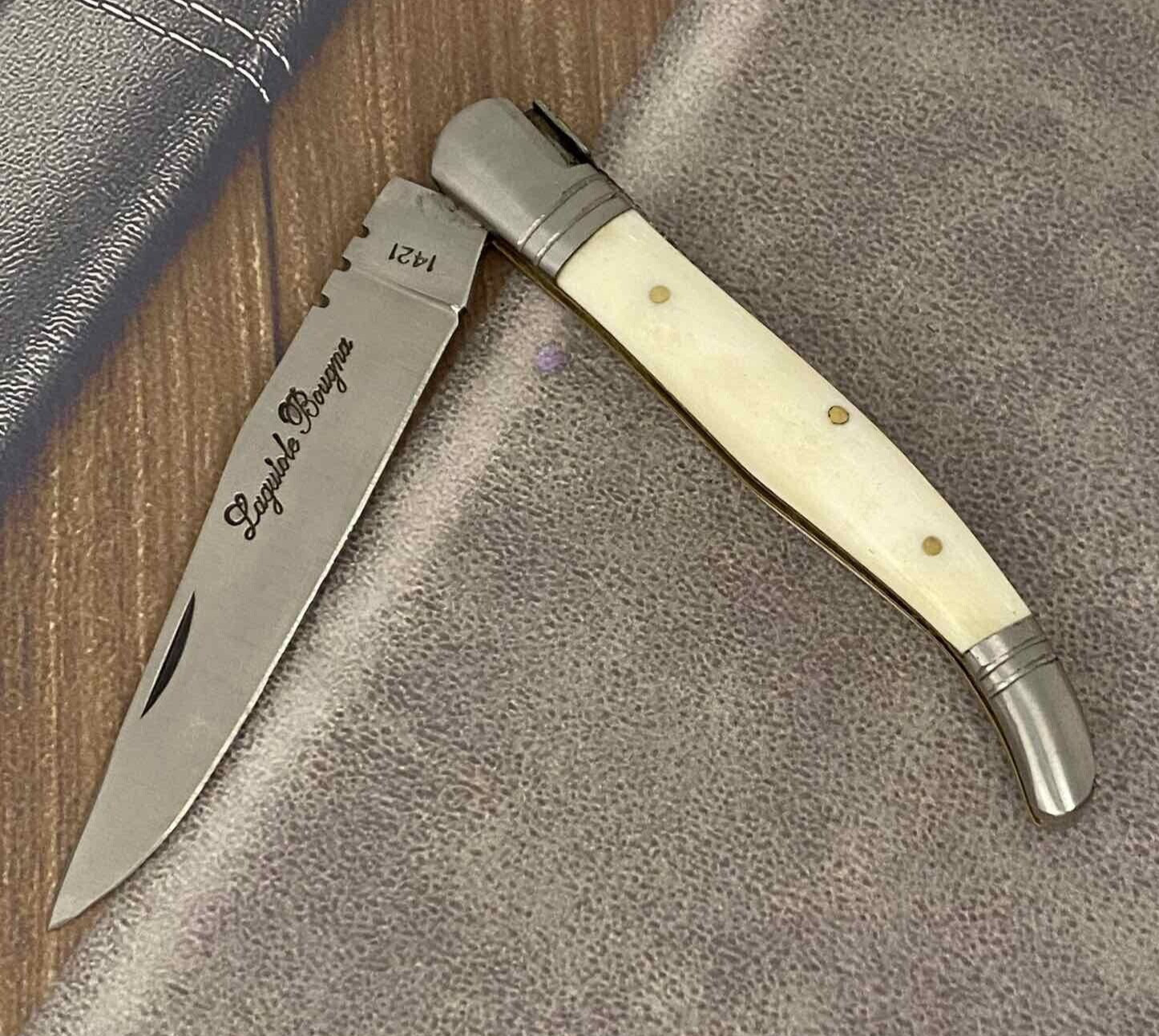 Vintage Laguiole Pocket Knife Blade Steel Antler Handle Men's White Rare Old 20c