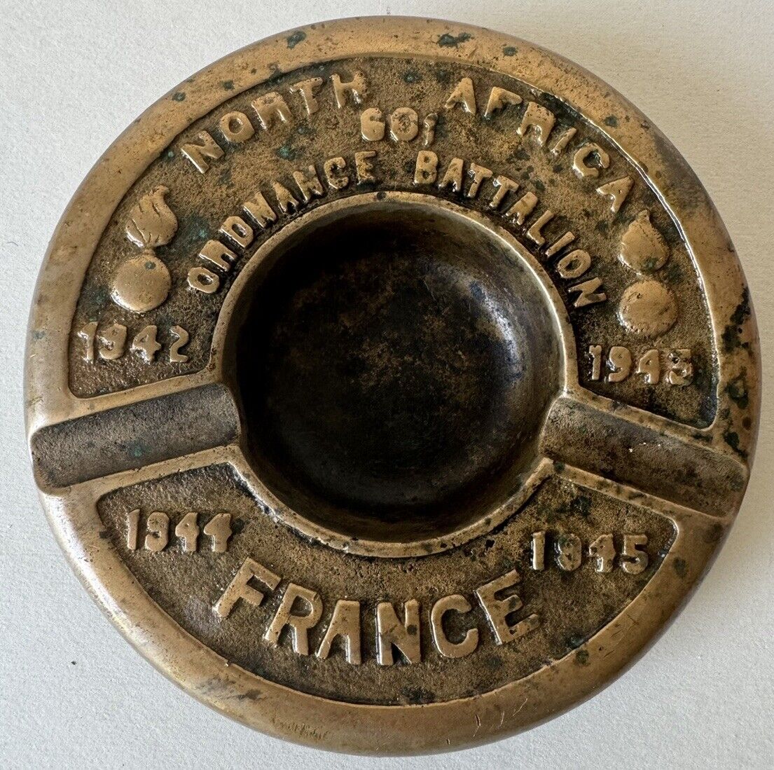 VTG Ashtray Brass North Africa 601 Ordnance Battalion France Pipe Cigar WWII