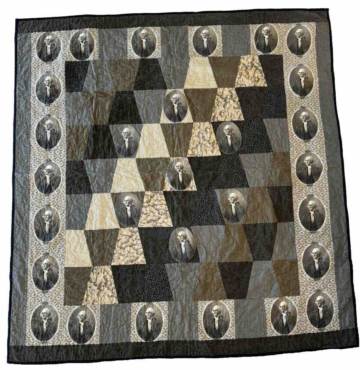 VTG George Washington Throw Blanket Patchwork Quilt Portrait Handmade Unique