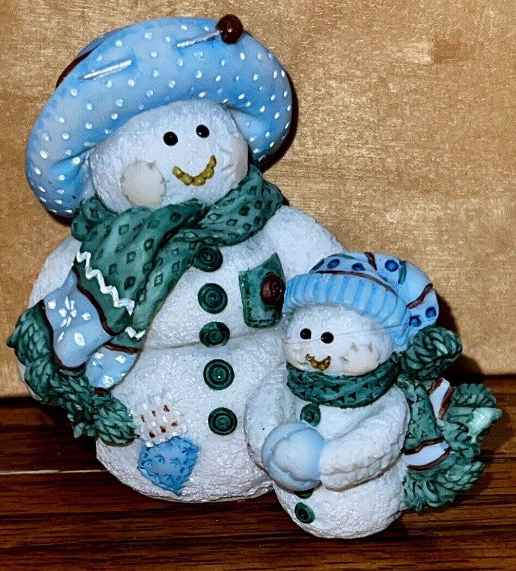 VTG Enesco Cute as a Button Snowman w/Snow Child Figurine