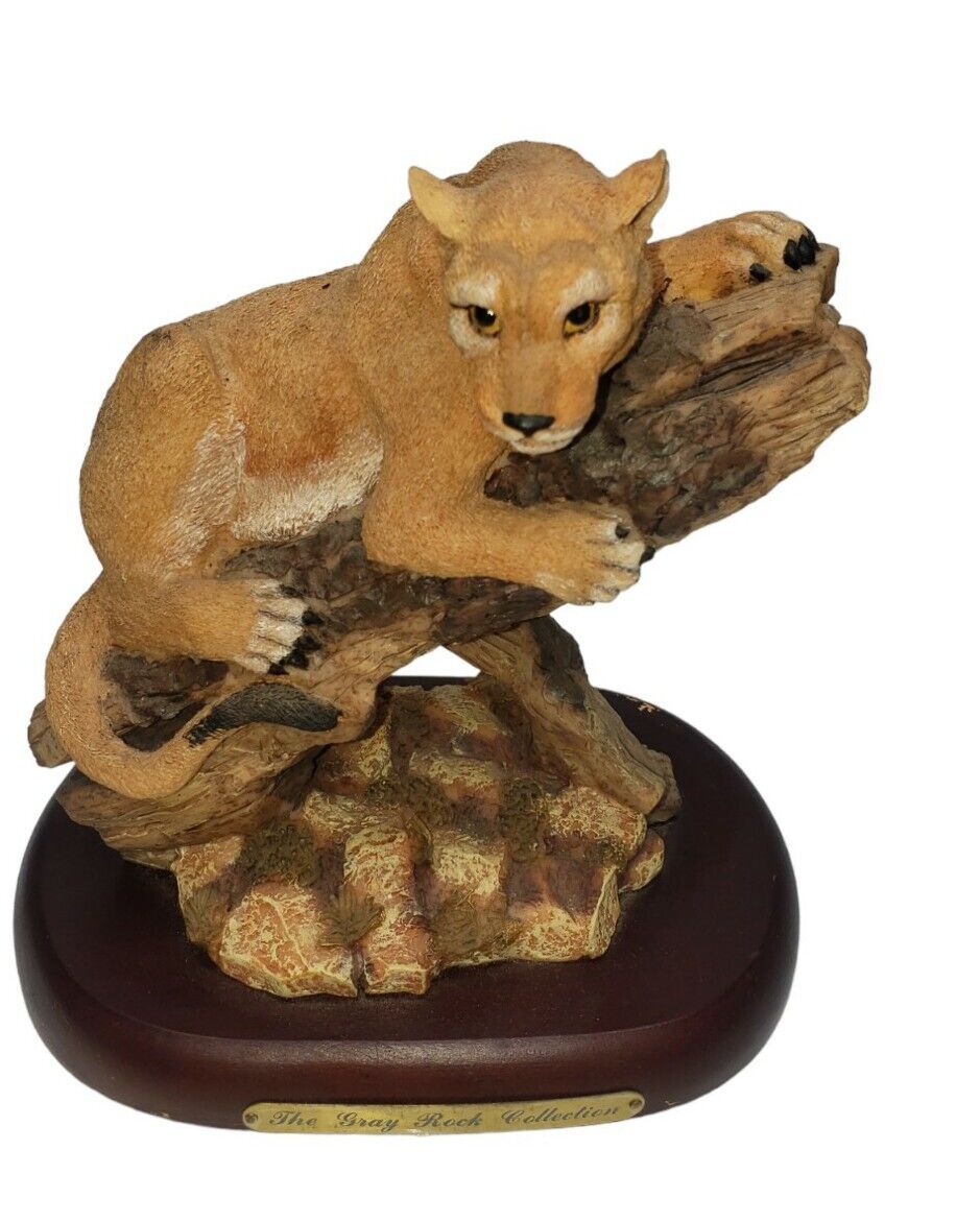 The Gray Rock Collection Cougar Figurine Sculpture Mountain Lion Rest on Log