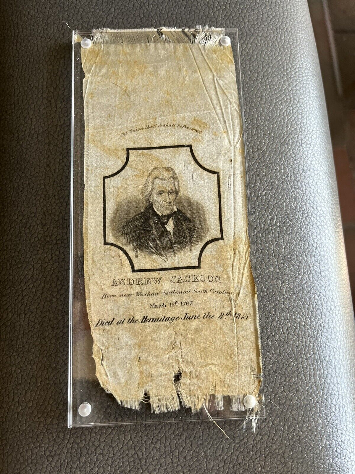 President Andrew Jackson Mourning Ribbon 1845