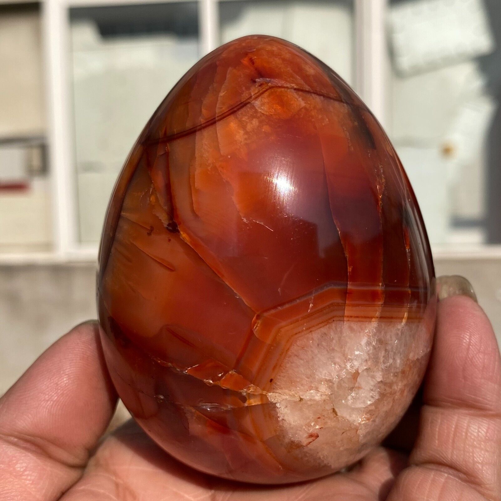 560g Large Banded Agate Natural Red Carnelian Quartz Crystal Egg Stone Specimen