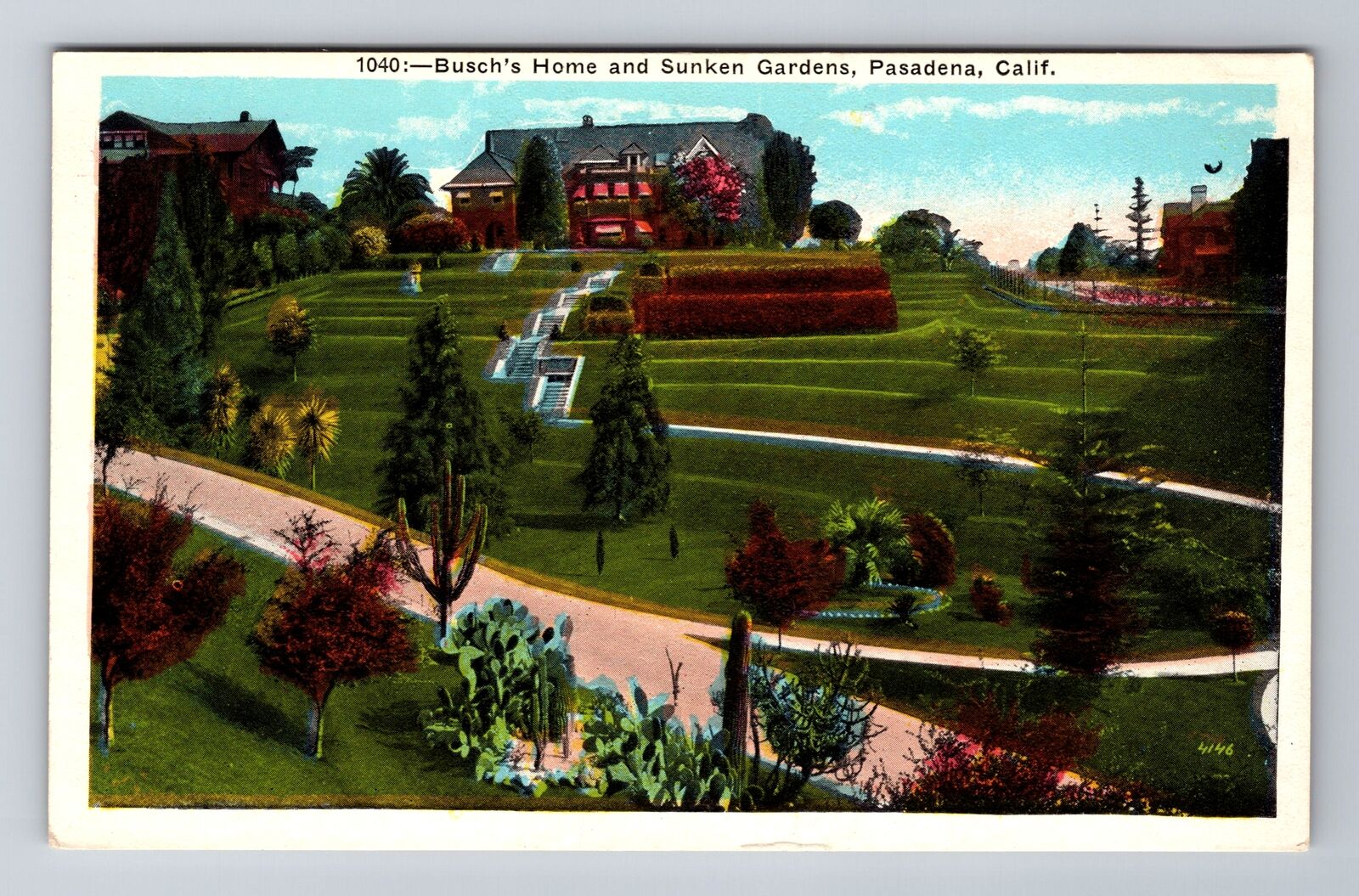 Pasadena CA-California, Busch's Home, Sunken Gardens, Antique Vintage Postcard