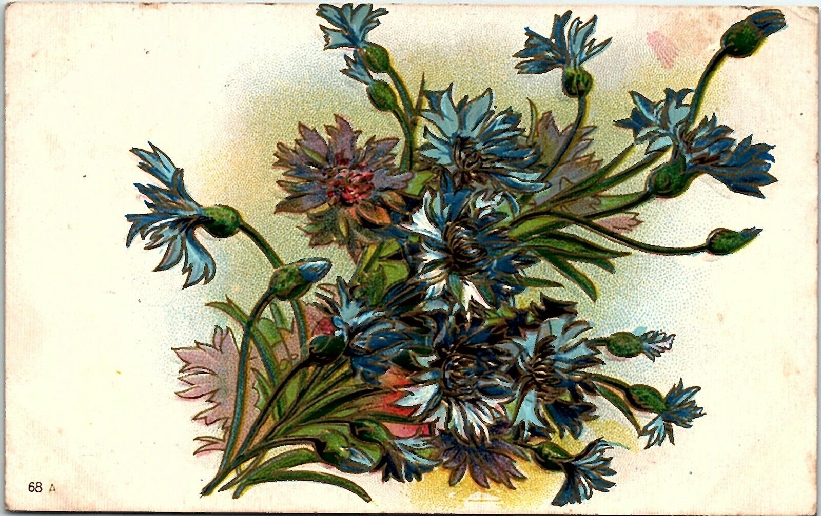 c1900s Botanical Flower Bouquet Postcard Blue Floral Posted Stamp Divided Back