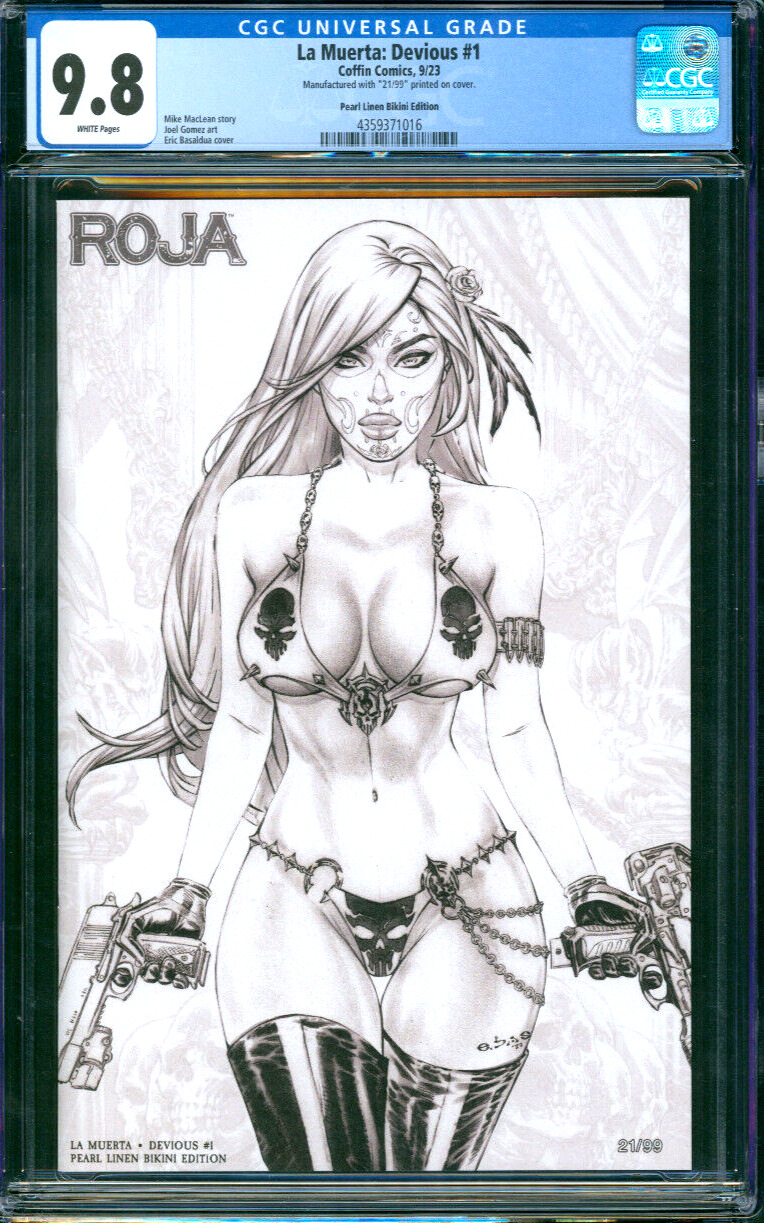 La Muerta Devious #1 EBAS Pearl Linen Bikini Edition Coffin Comics 2023 CGC 9.8