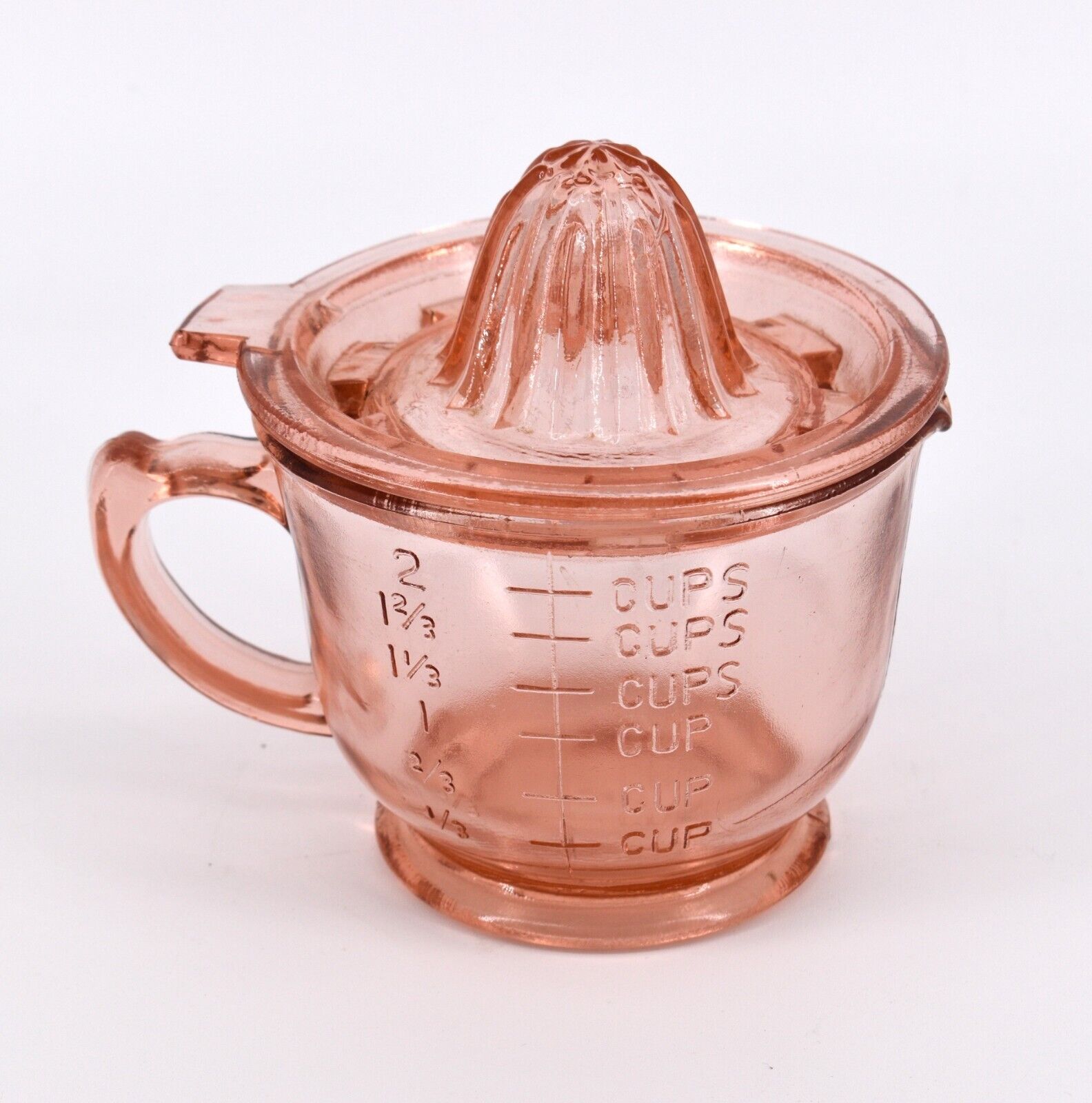 Vintage Hazel Atlas Pink Juicer Reamer Measuring 2 Cup EAPG Depression Glass