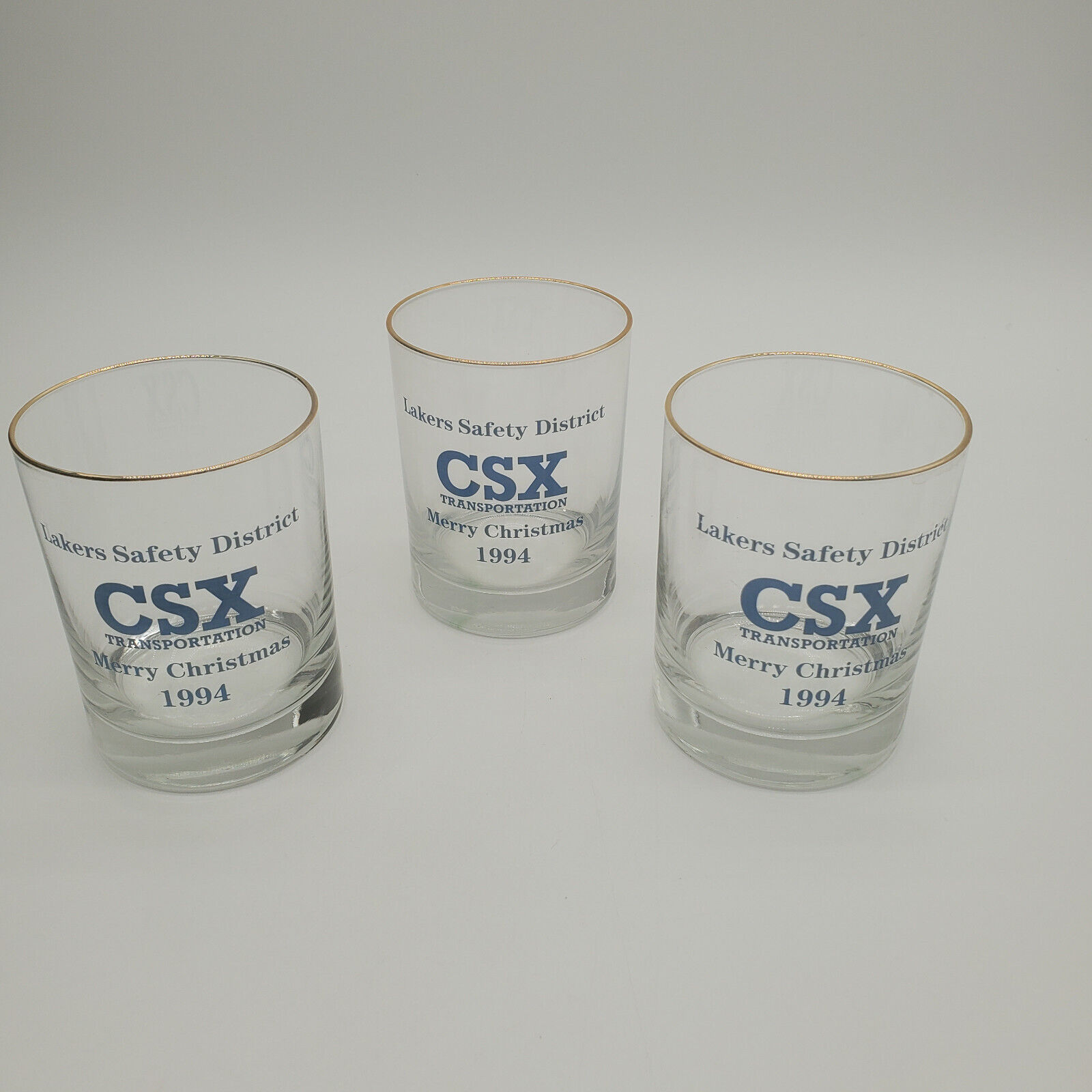 3 Vintage CSX Transportation Lakers District Merry Christmas 1994 Rock Glasses