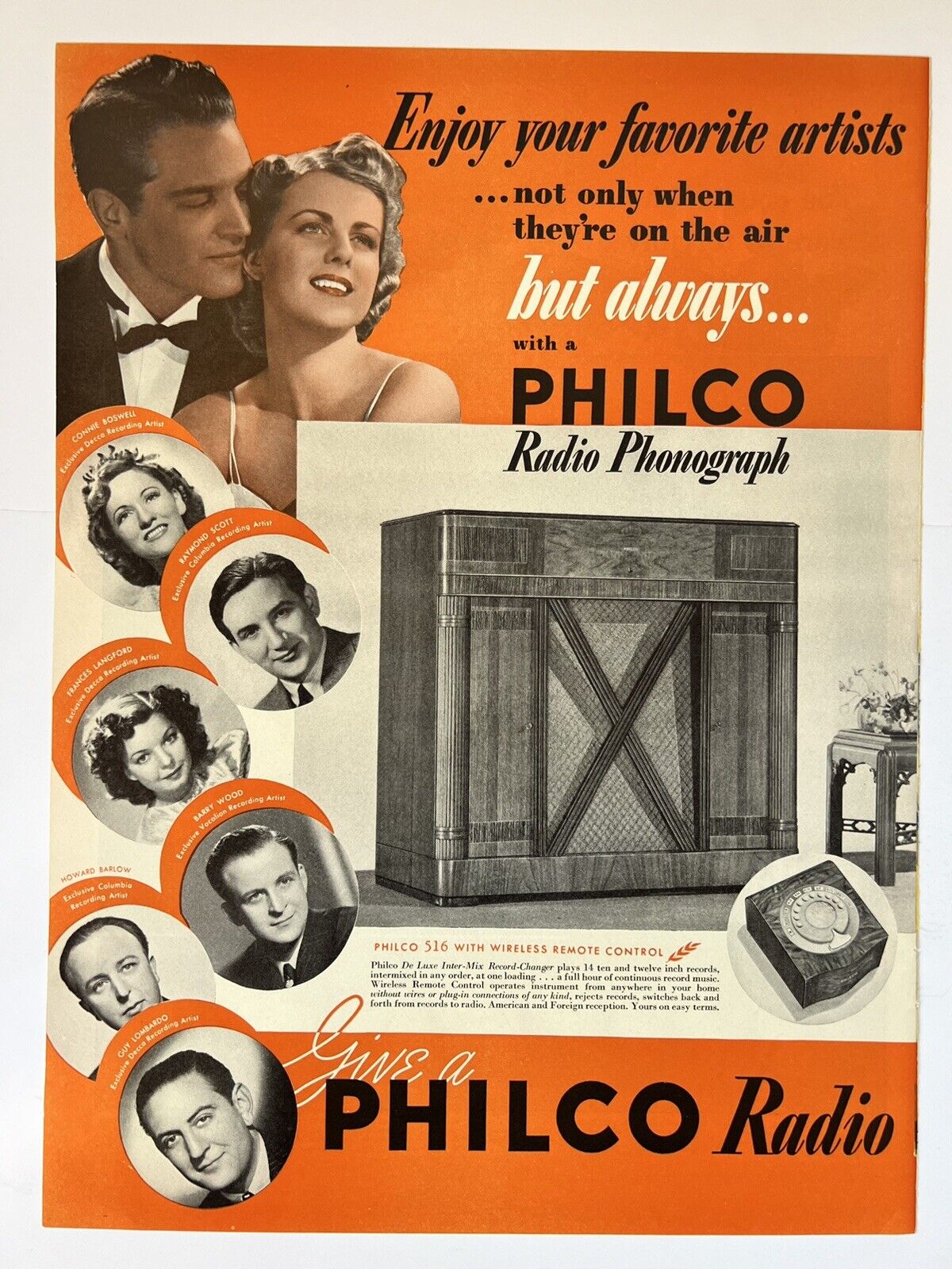 1930\'s Vintage LIFE Ads Philco Radio, Lane Cedar Chests, Martini & Rossi celebs