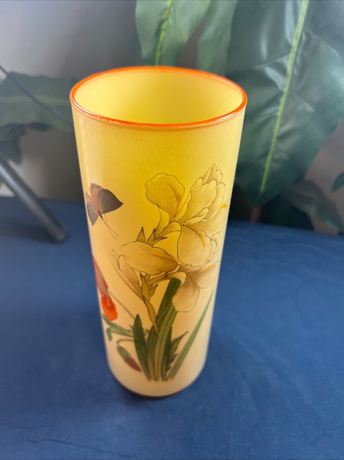vintage hand painted floral glass vase