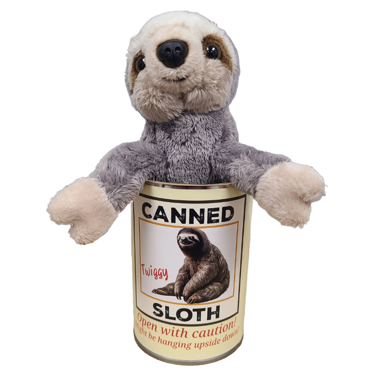 Fun Unique Gifts - Twiggy the Canned Sloth - Plush Sloth in a Tin Can w/Jokes