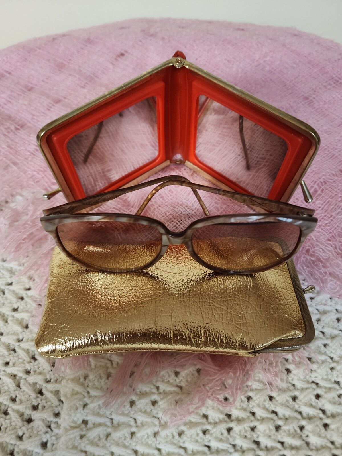 🪞Vtg 1950s Gold Foil Double Mirror Compact🪞