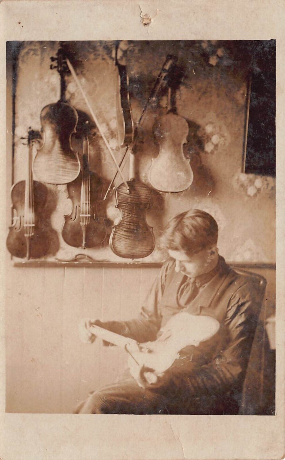 RPPC Master Craftsman Violin Maker Luthier Occupation Man Photo Postcard D22