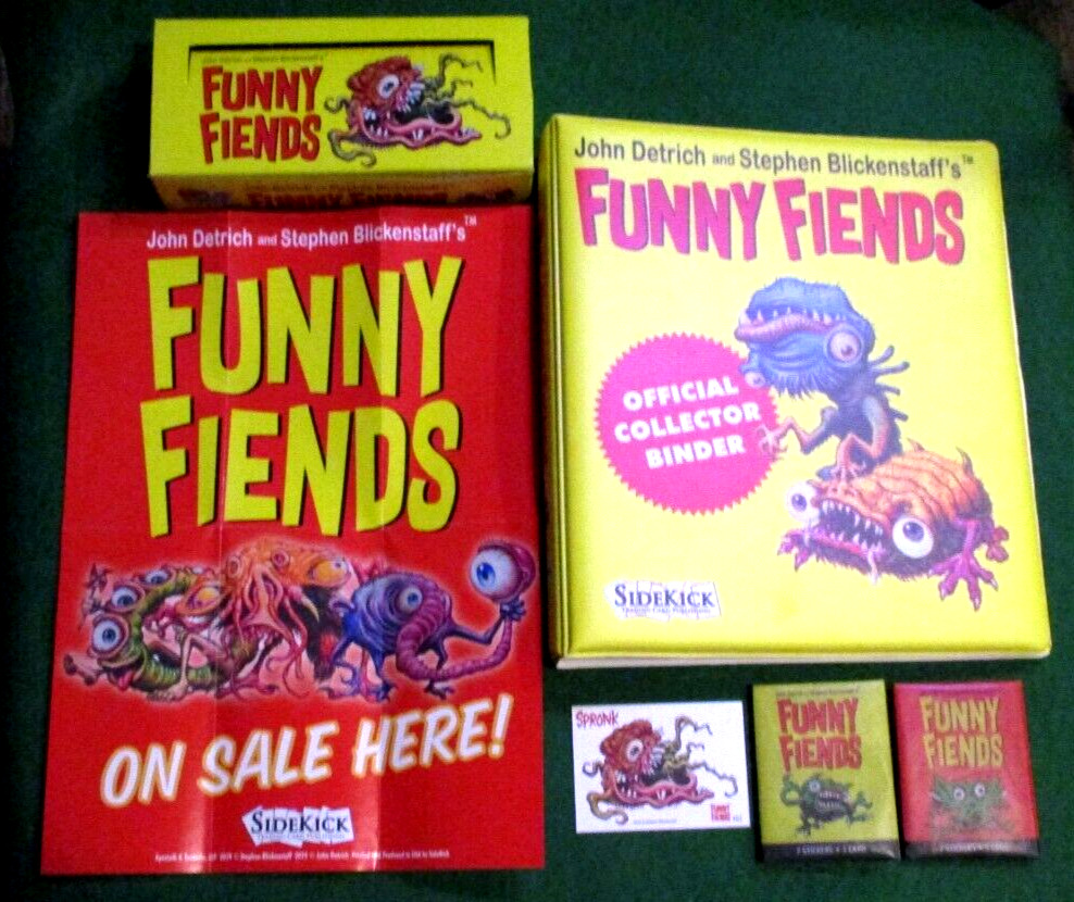 2019 FUNNY FIENDS CARD BINDER-POSTER-EMPTY DISPLAY PACKS AND BOX PROMO CARD P2
