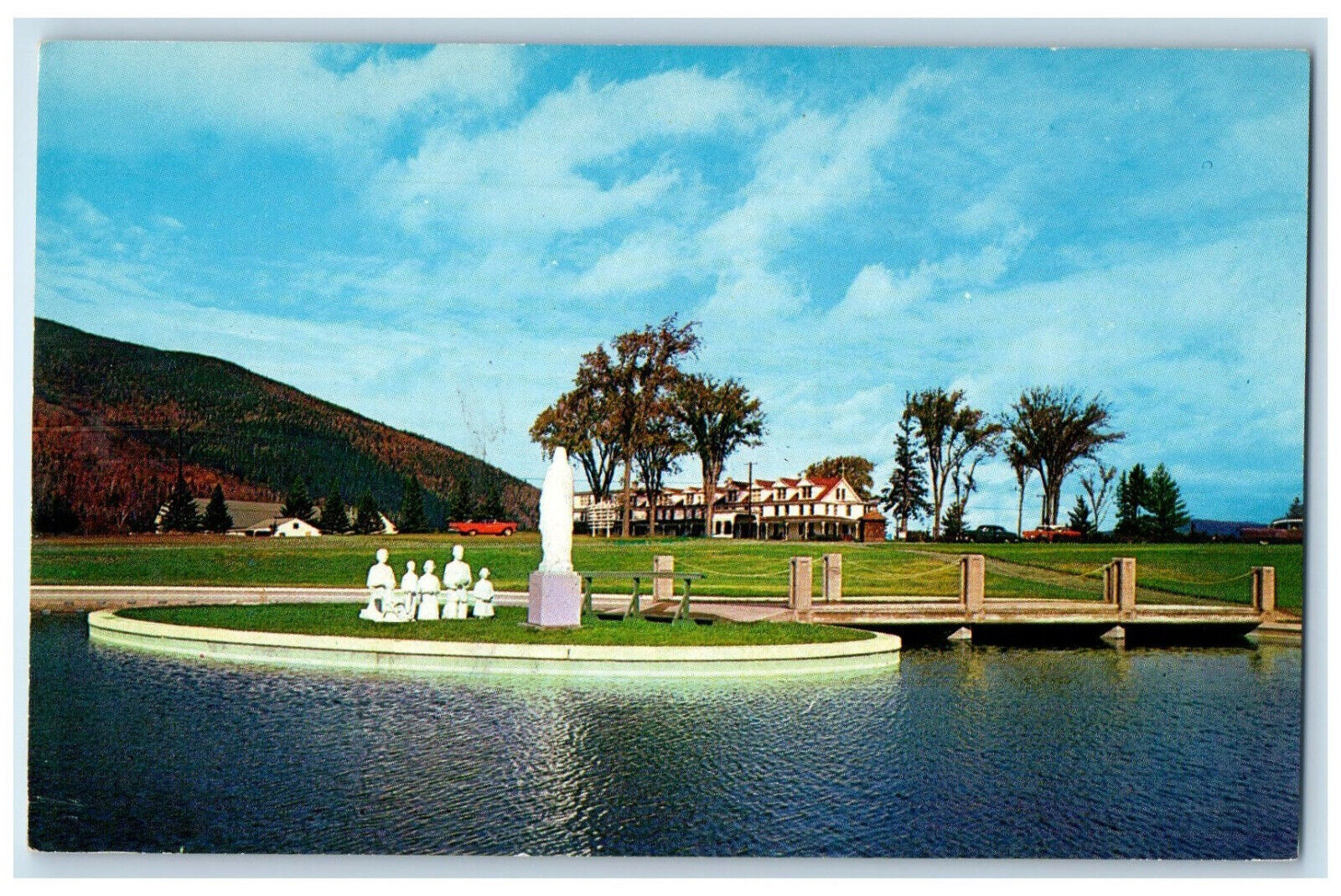 c1960's Our Lady of Grace Shrine, Family Rosary Pond, Colebrook NH Postcard