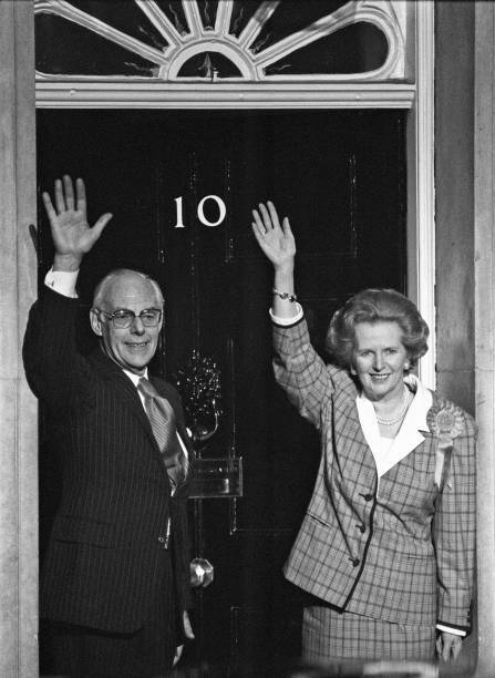 Margaret Thatcher, her husband, Denis Thatcher celebrate 1987 Old Photo 1