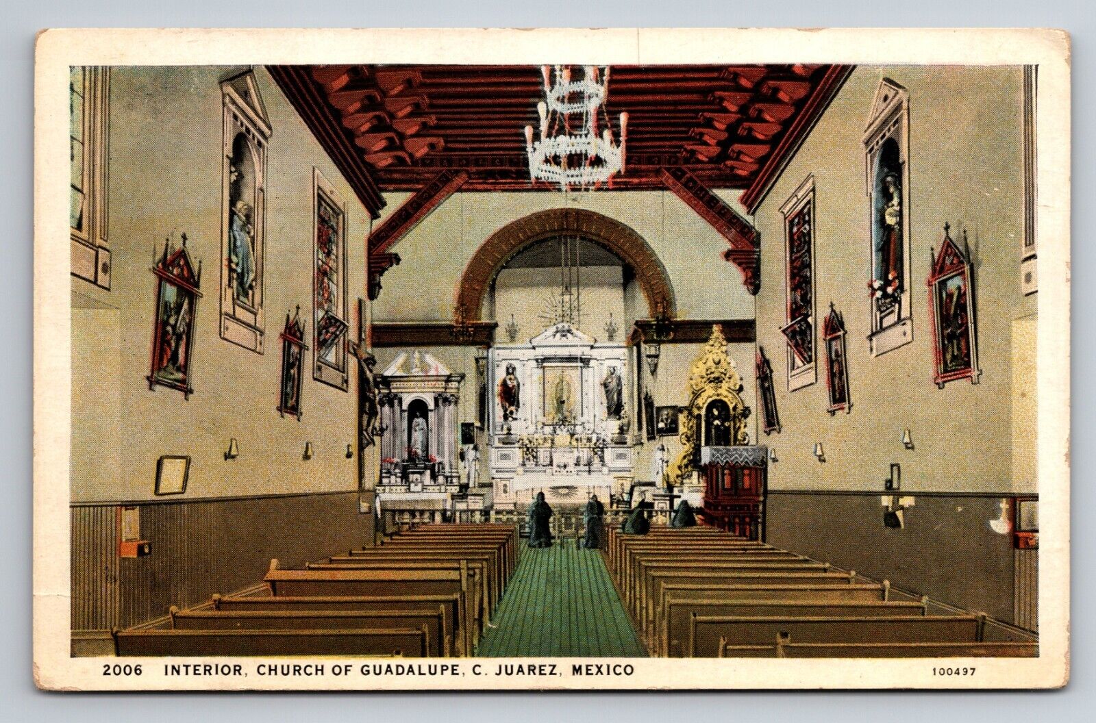 Interior Church Of Guadalupe C. Juarez Mexico Posted 1934 Postcard