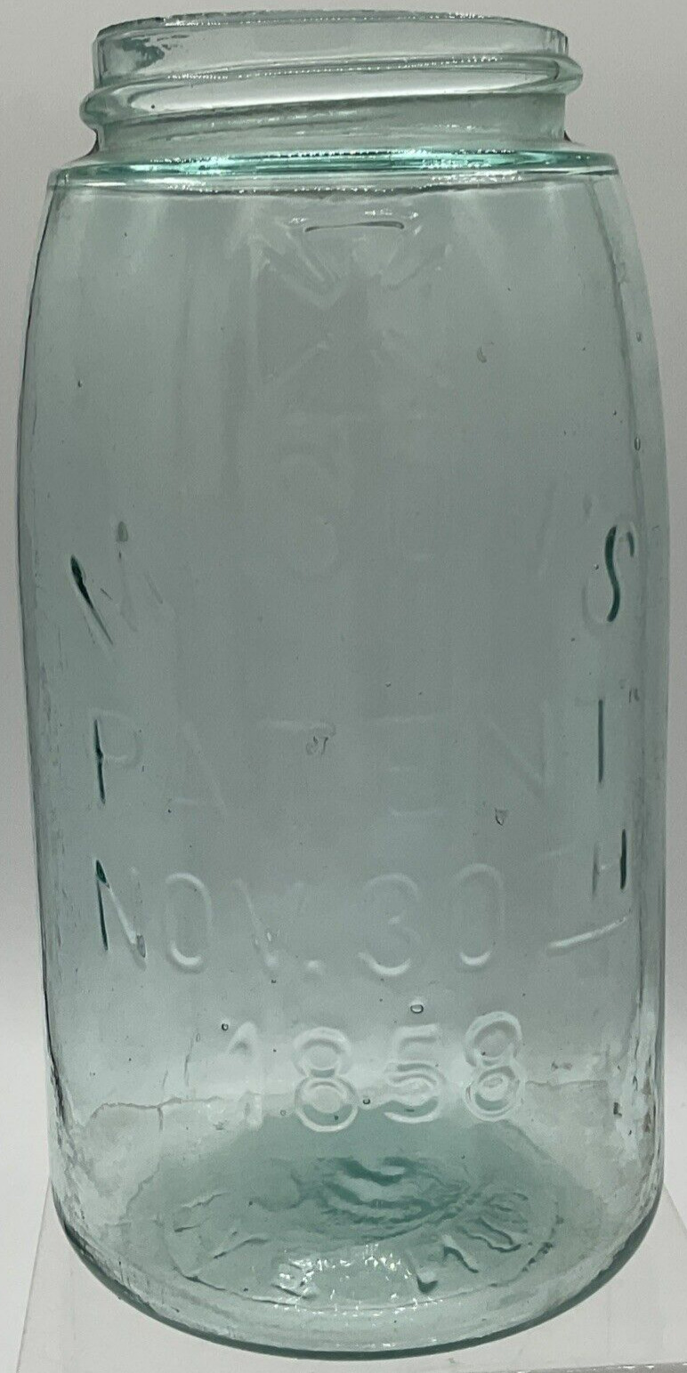 Vintage Hero Cross Mason’s Jar Aqua Blue 1858 Patent Bubble Glass Quart No Lid