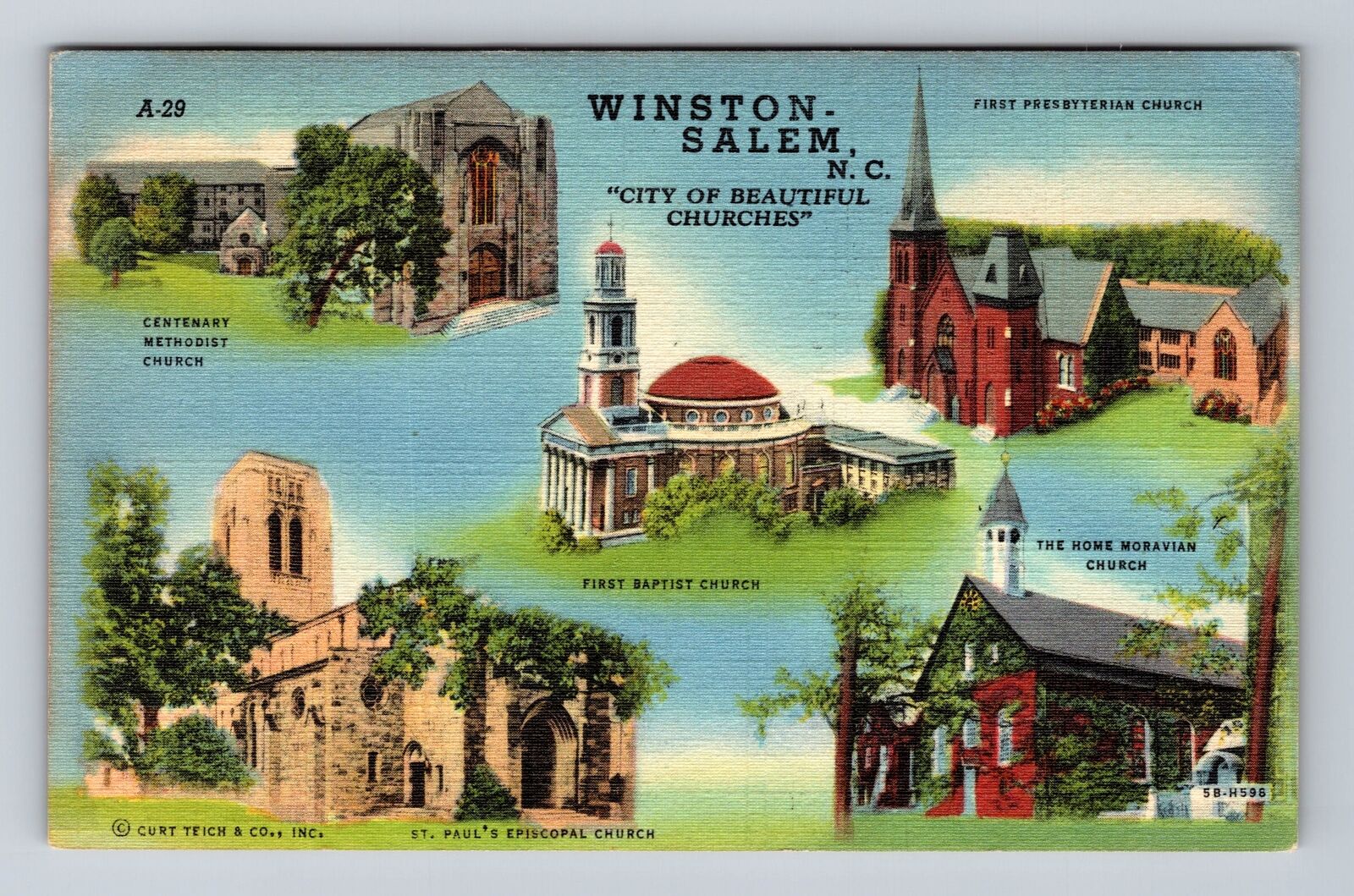 Winston-Salem NC-North Carolina, City of Beautiful Churches, Vintage Postcard