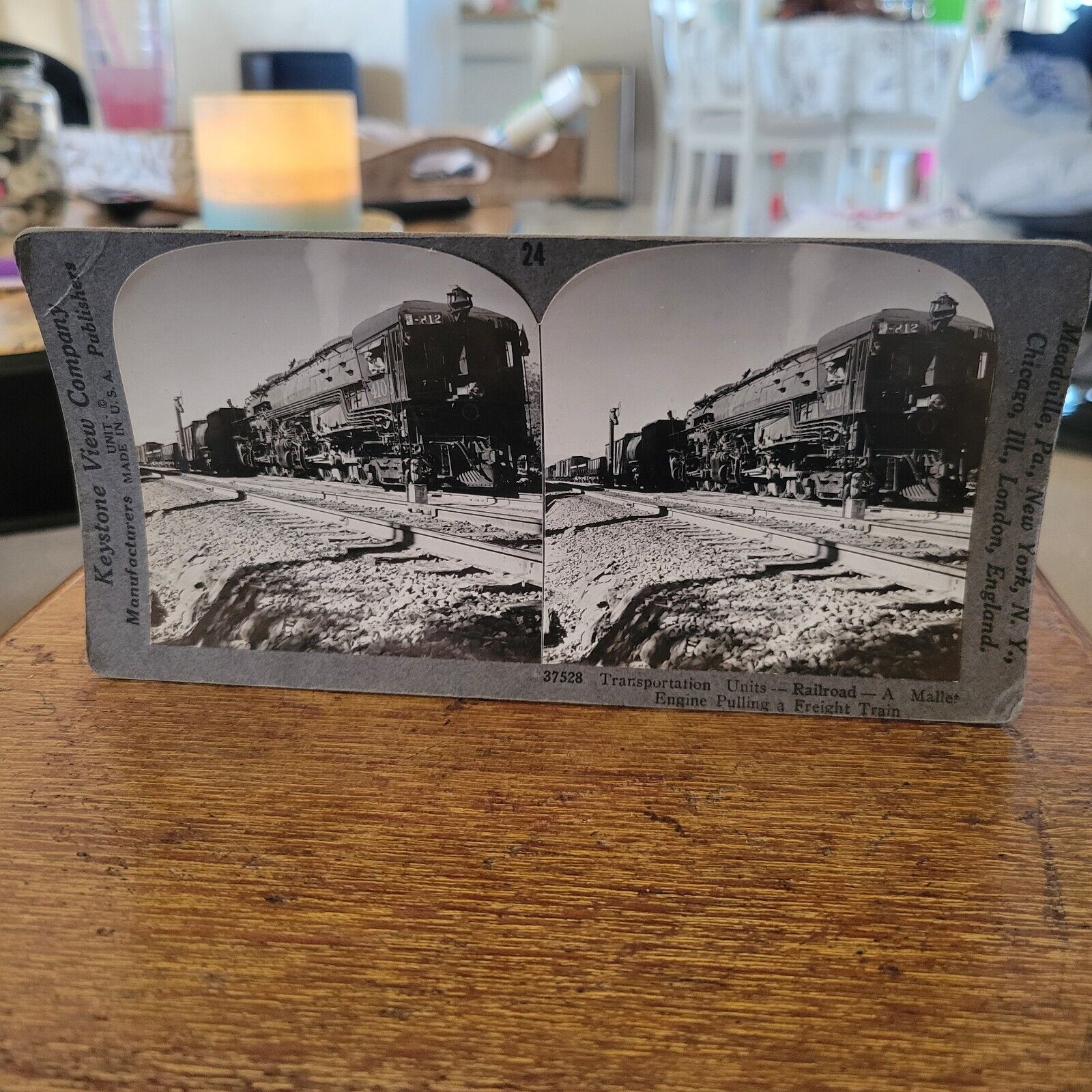 Stereoview Card 37528 Railroad Mallet Engine Pulling Freight Train History