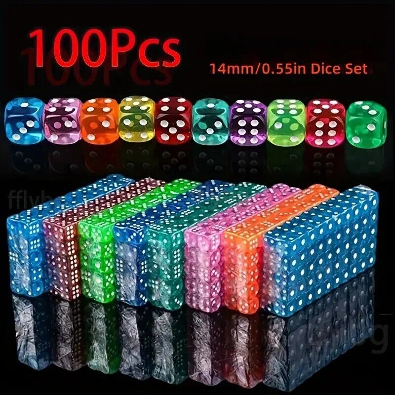 100 Pack Translucent Dice Set 6-Sided Game Dice Set Yahtzee
