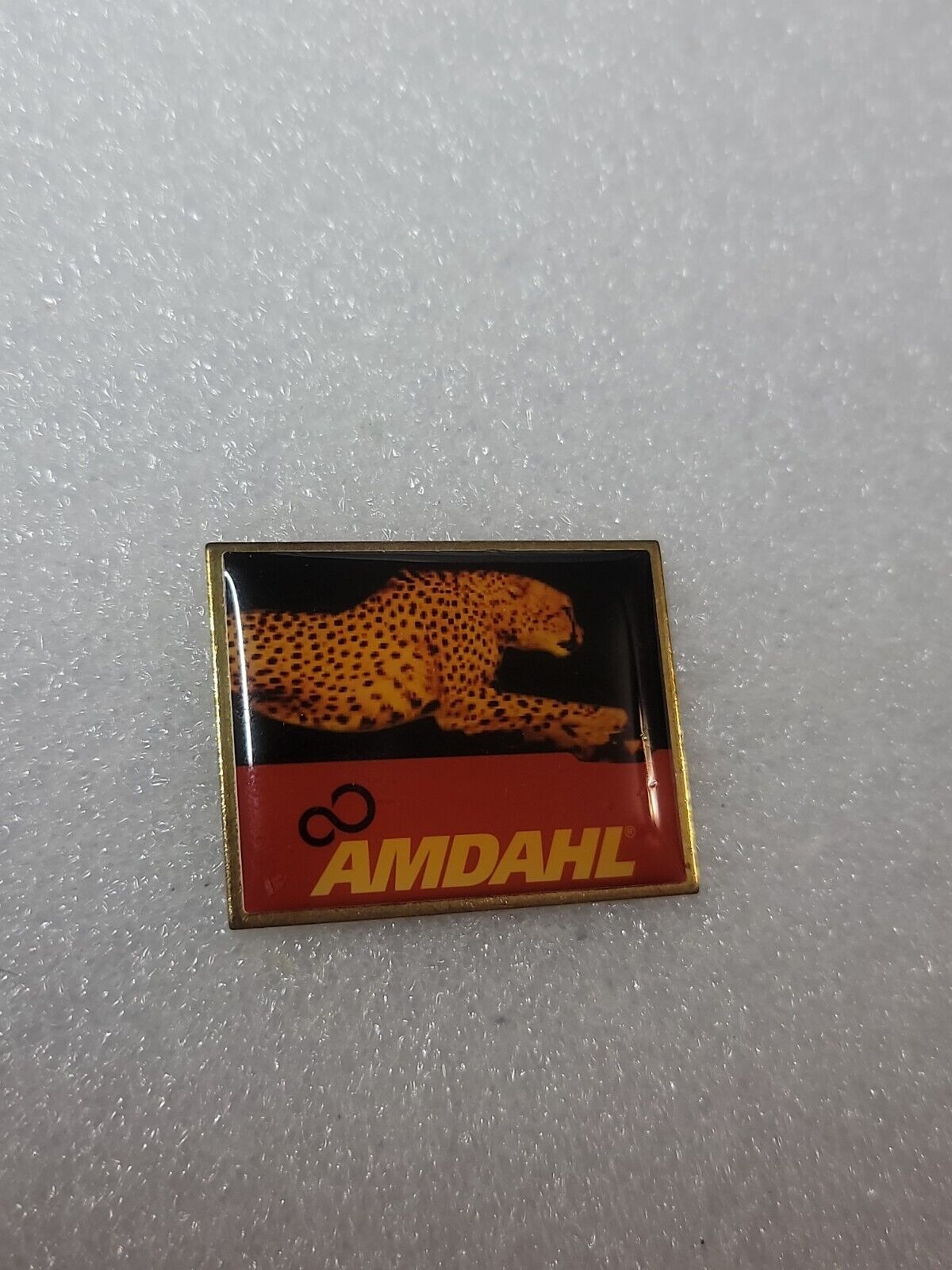 Rare AMDAHL Open System Brass Enamel Lapel Pin Cheetah Logo Union Made In USA 16