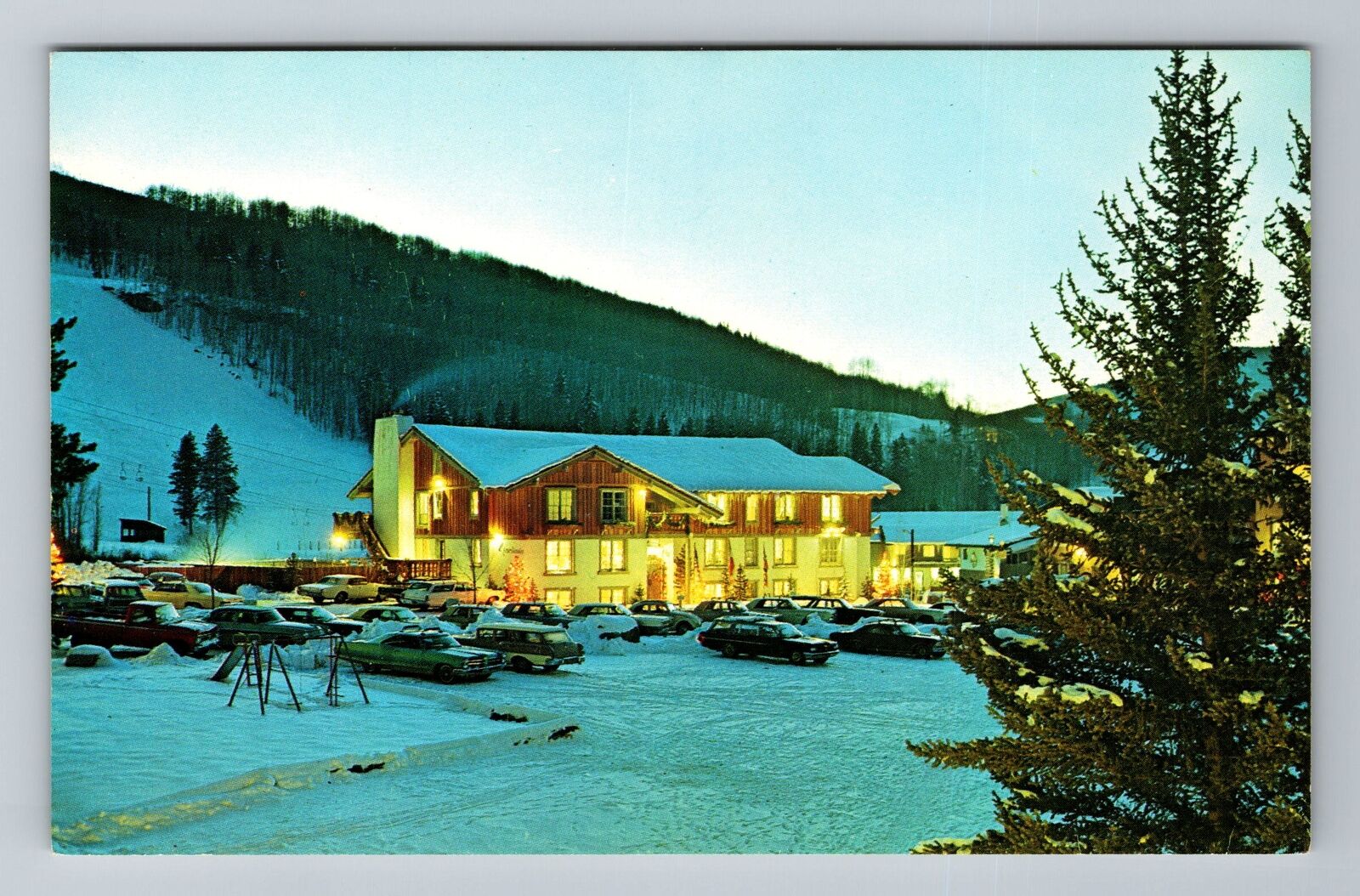Vail CO-Colorado, Christiania At Vail, Snow Parking Lot, Vintage Postcard
