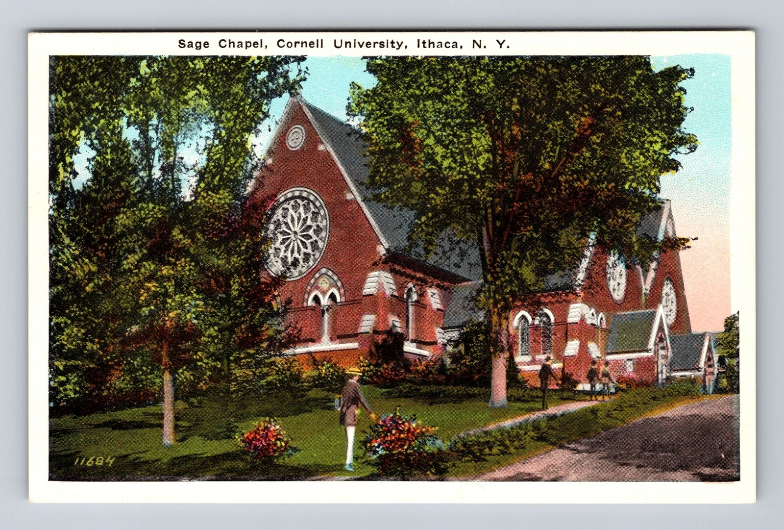 Ithaca NY-New York, Cornell University Sage Chapel, Antique Vintage Postcard