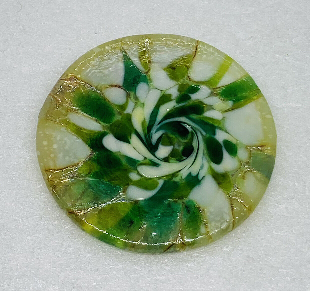 Vintage 1980s Marble Glass Green Floral Art Brooch Pin 2” Art Decor Christmas 20