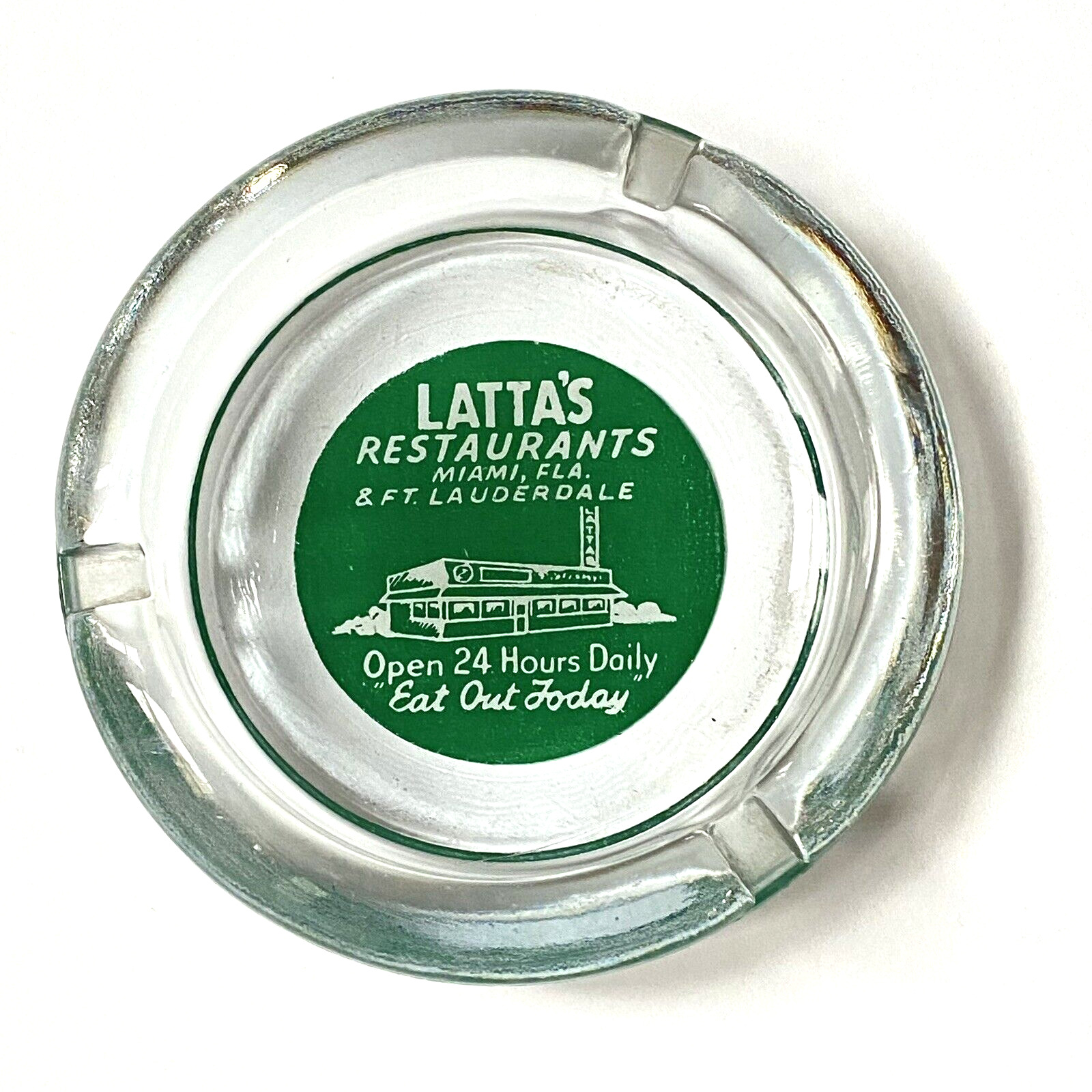 Vintage 1950s Miami Florida Latta's Restaurant Glass Ashtray Ft. Lauderdale