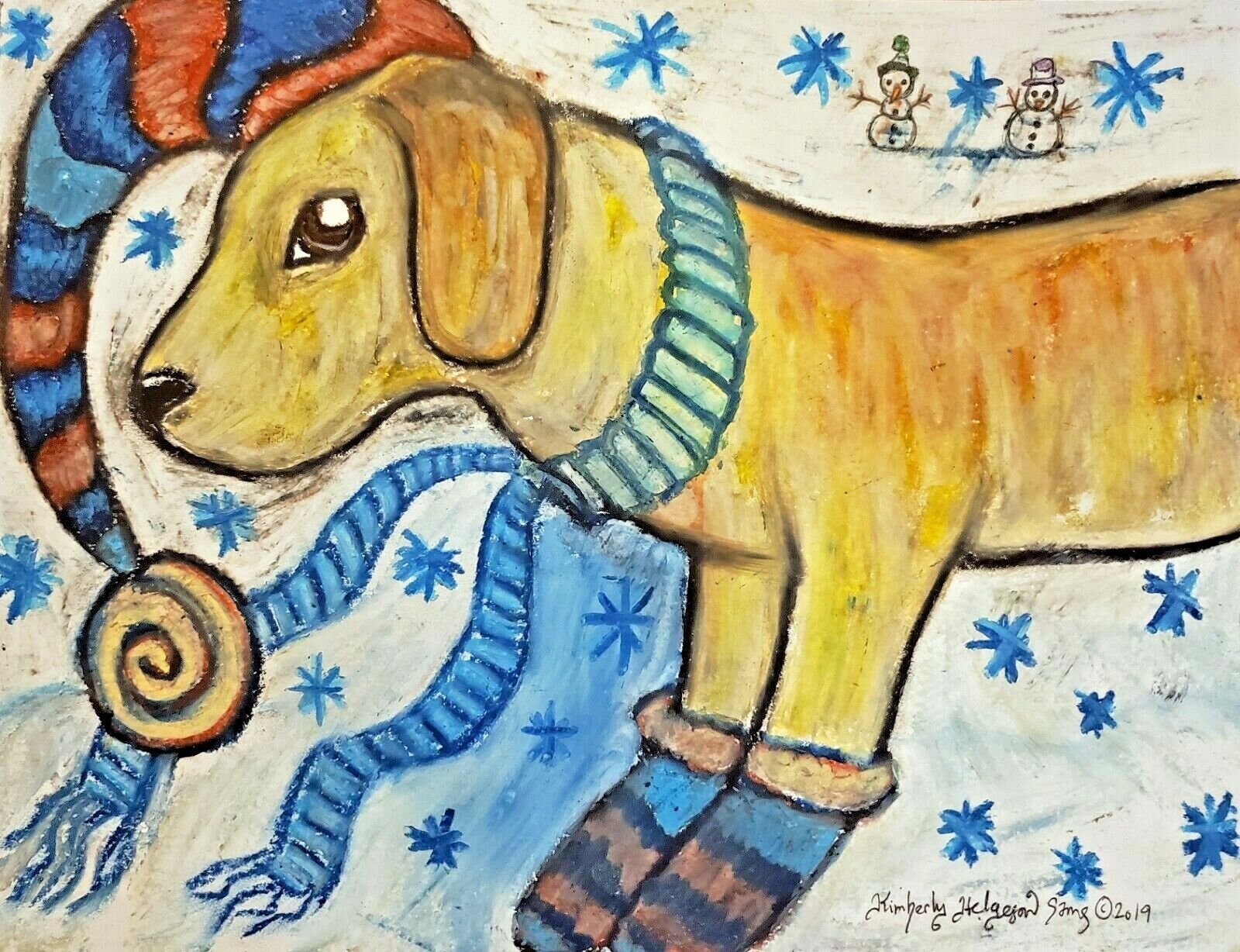 Labrador Retriever Art Print, Yellow Lab Gifts 13x19 Winter Holiday Artist KSams