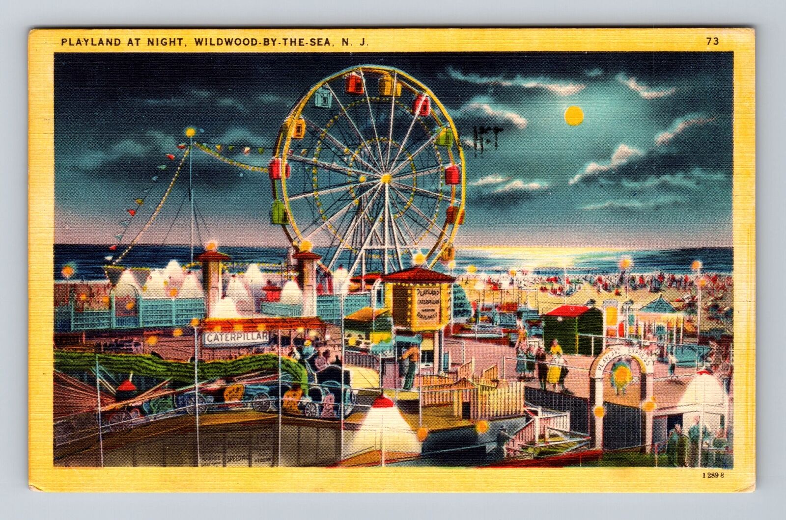 Wildwood By The Sea NJ-New Jersey, Playland At Night, Vintage c1951 Postcard