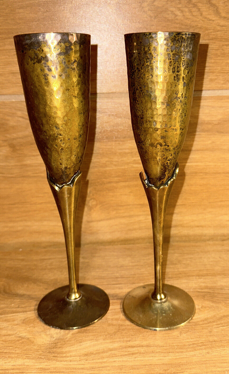 Vtg Maurice Duchin Gifts Of Distinction Hammered Brass Champagne Flute Pair 84
