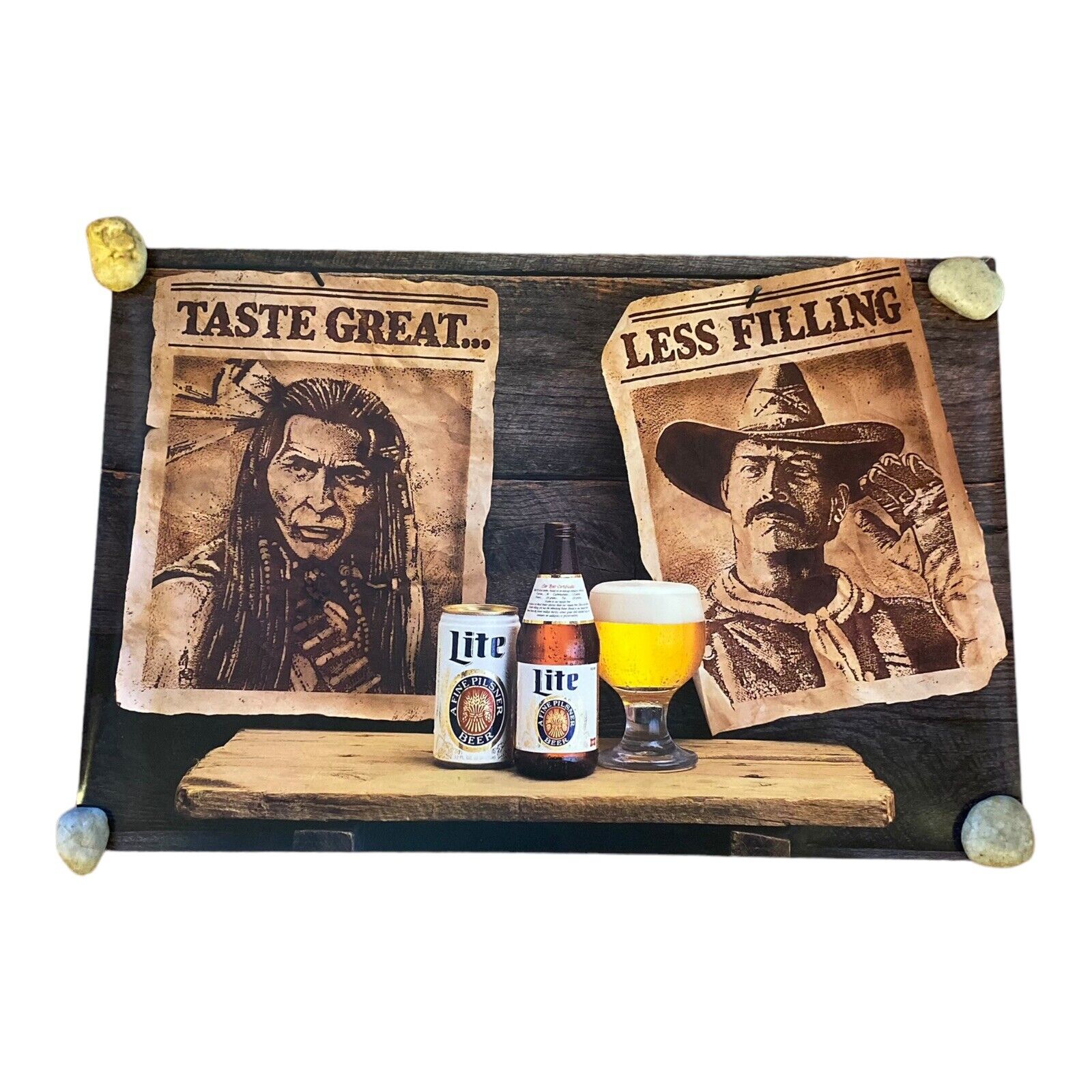 VTG Original Miller Lite Taste Tastes Great Less Filling Cowboy Indian Poster