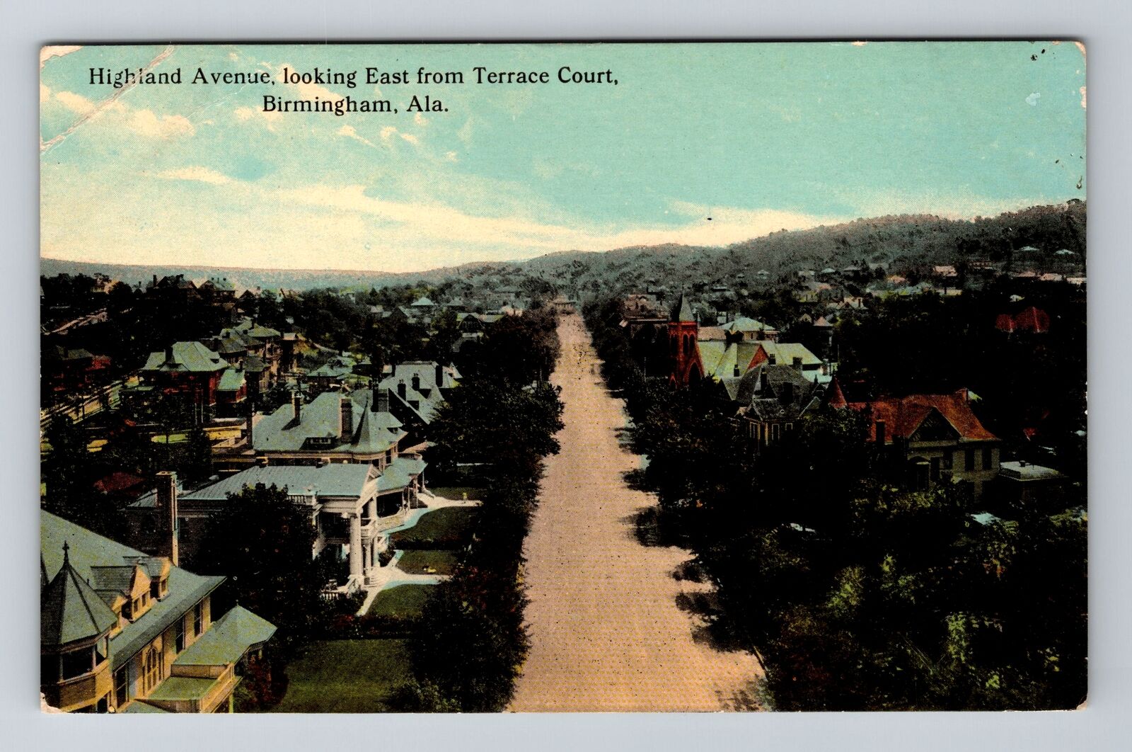 Birmingham AL-Alabama, Highland Avenue Looking East, Antique Vintage Postcard