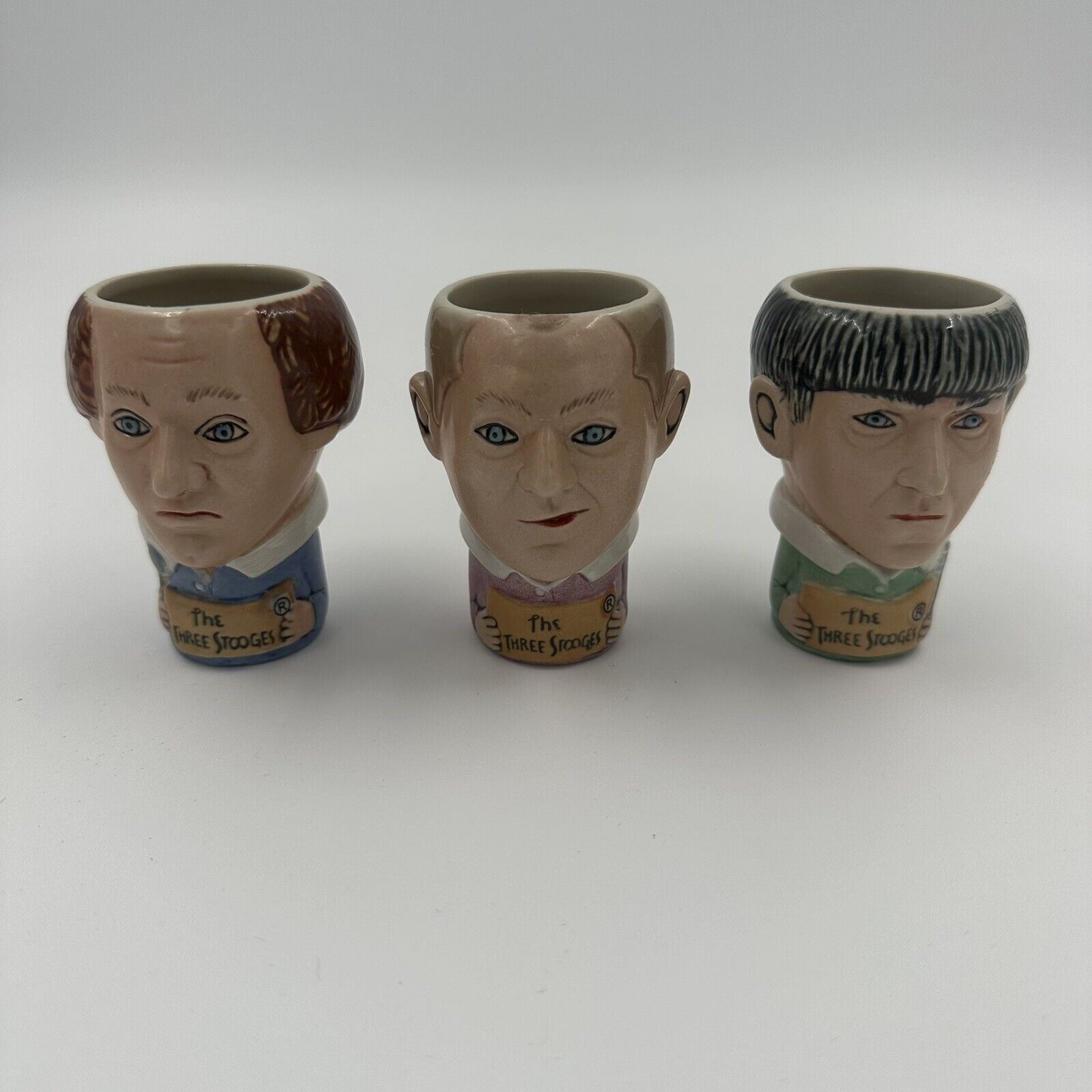 Vintage Three Stooges Ceramic Shot Glass Set - Larry, Curly & Moe - 2001