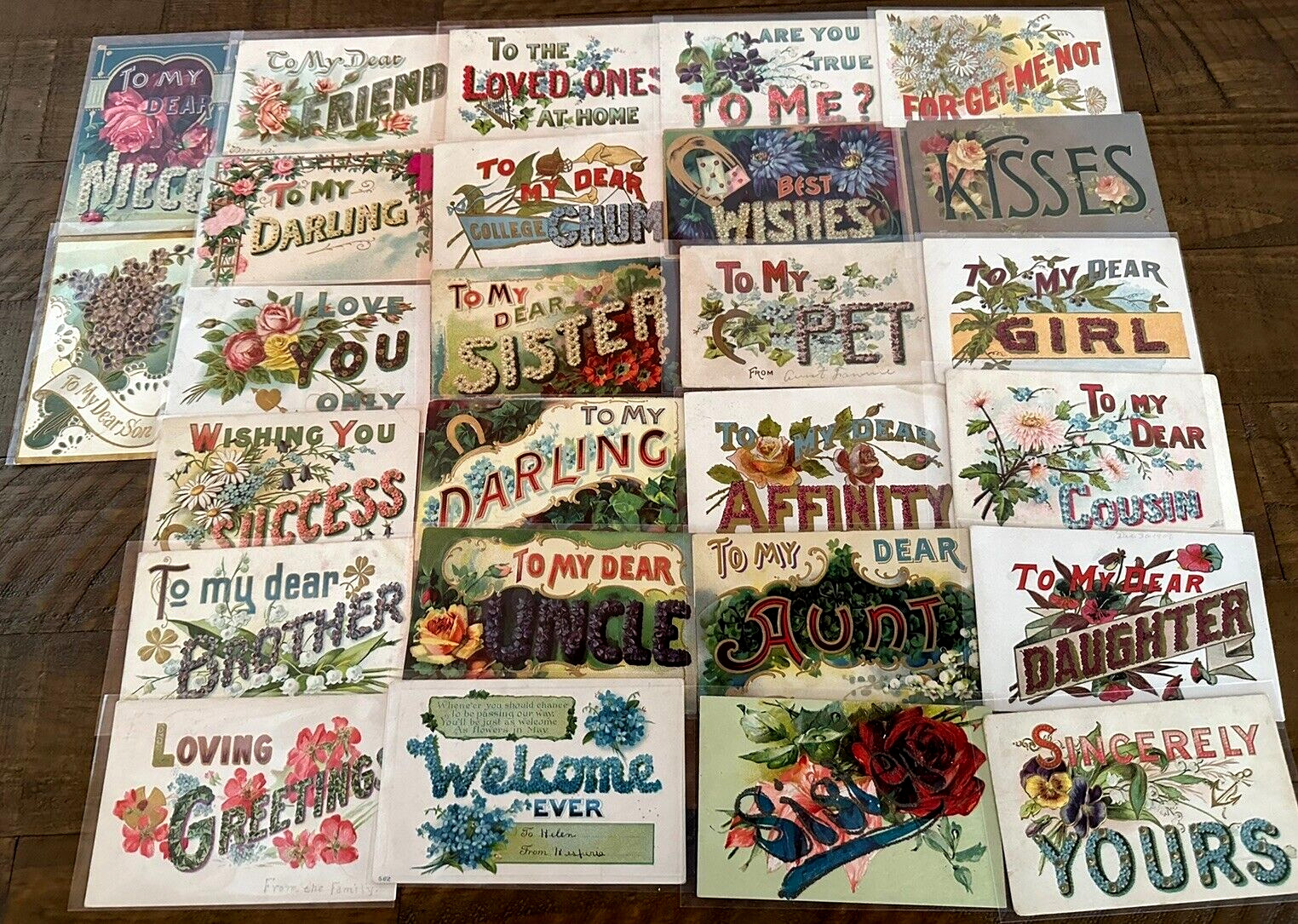Lot of 26 Words~To Family~Sentiments~Large Letter 1910 Greetings~Postcards-k-24